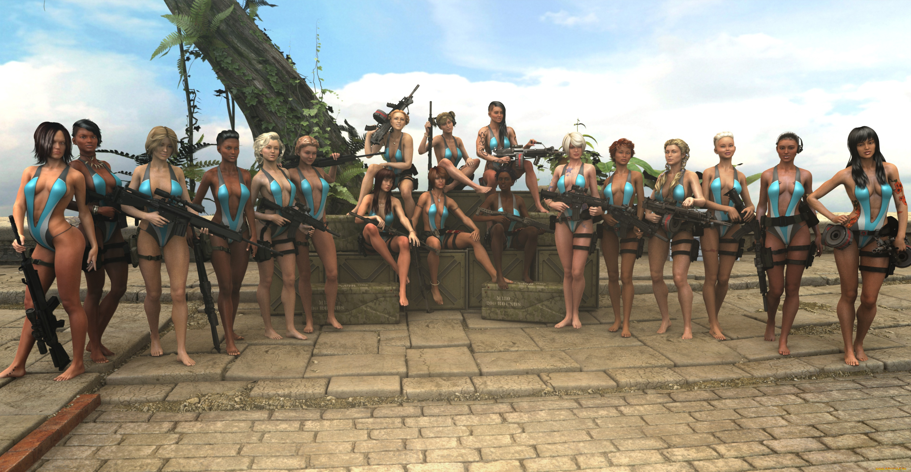 3д, графика, фантазия, , fantasy, оружие, фон, взгляд, девушки