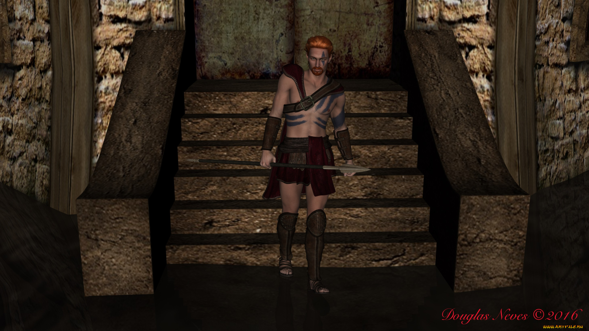 3д, графика, фантазия, , fantasy, мужчина, лес, фон, копье, взгляд