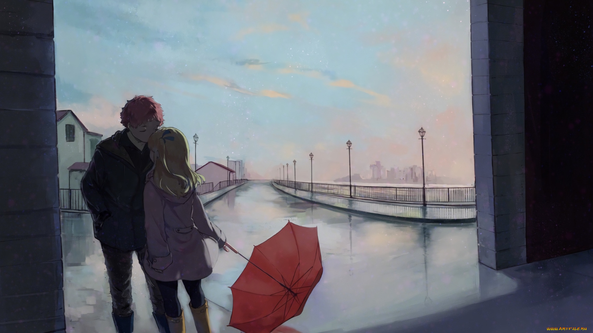 аниме, город, , улицы, , здания, tamomoko