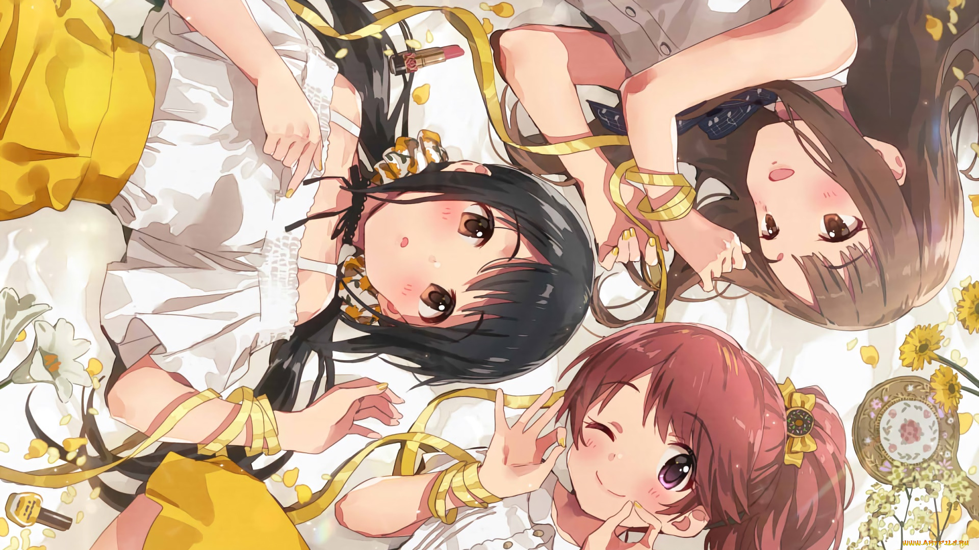 аниме, idolm@ster, девушки, взгляд, фон