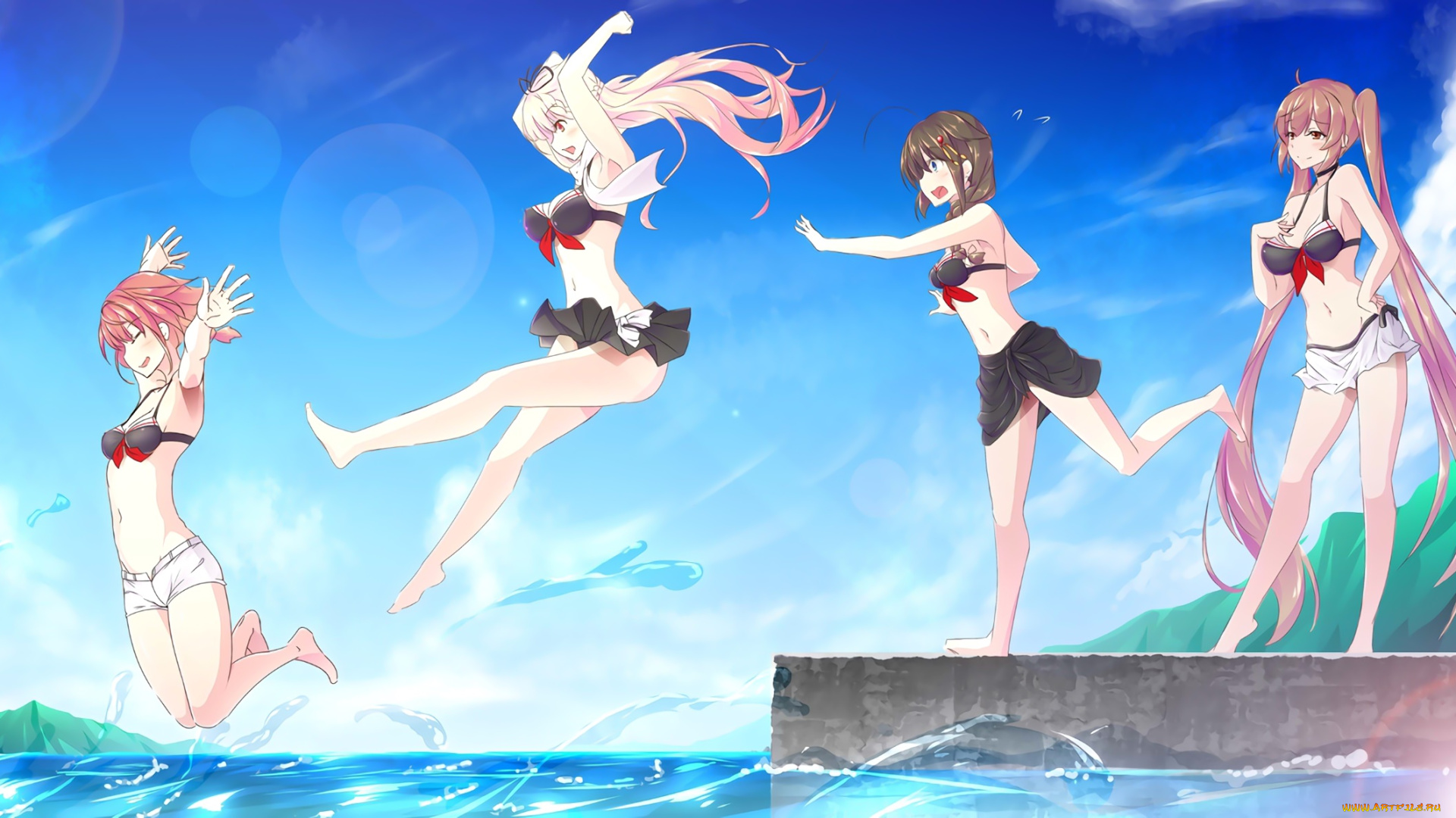 аниме, kantai, collection, фон, взгляд, девушки