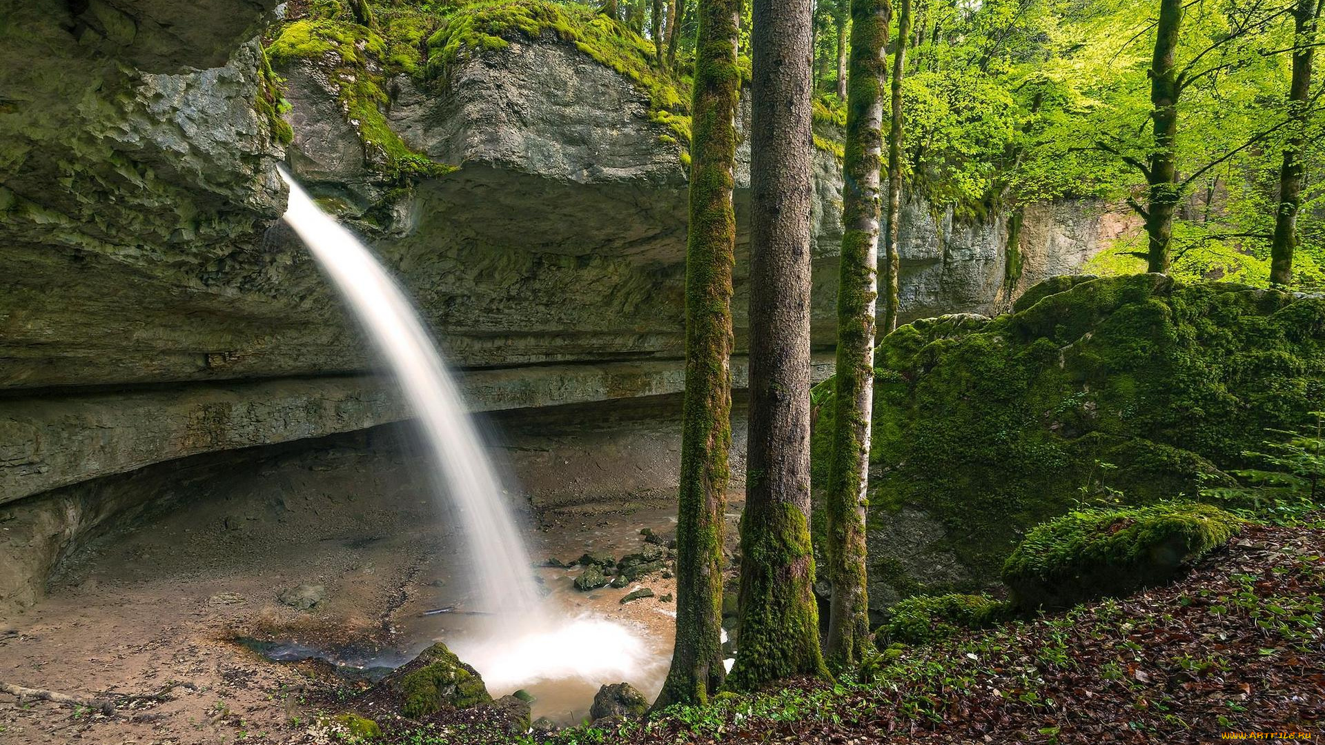 природа, водопады, скалы, деревья, лес, водопад