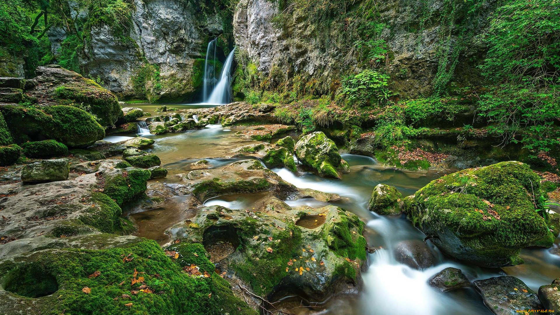 природа, водопады, водопад, лес, деревья, скалы