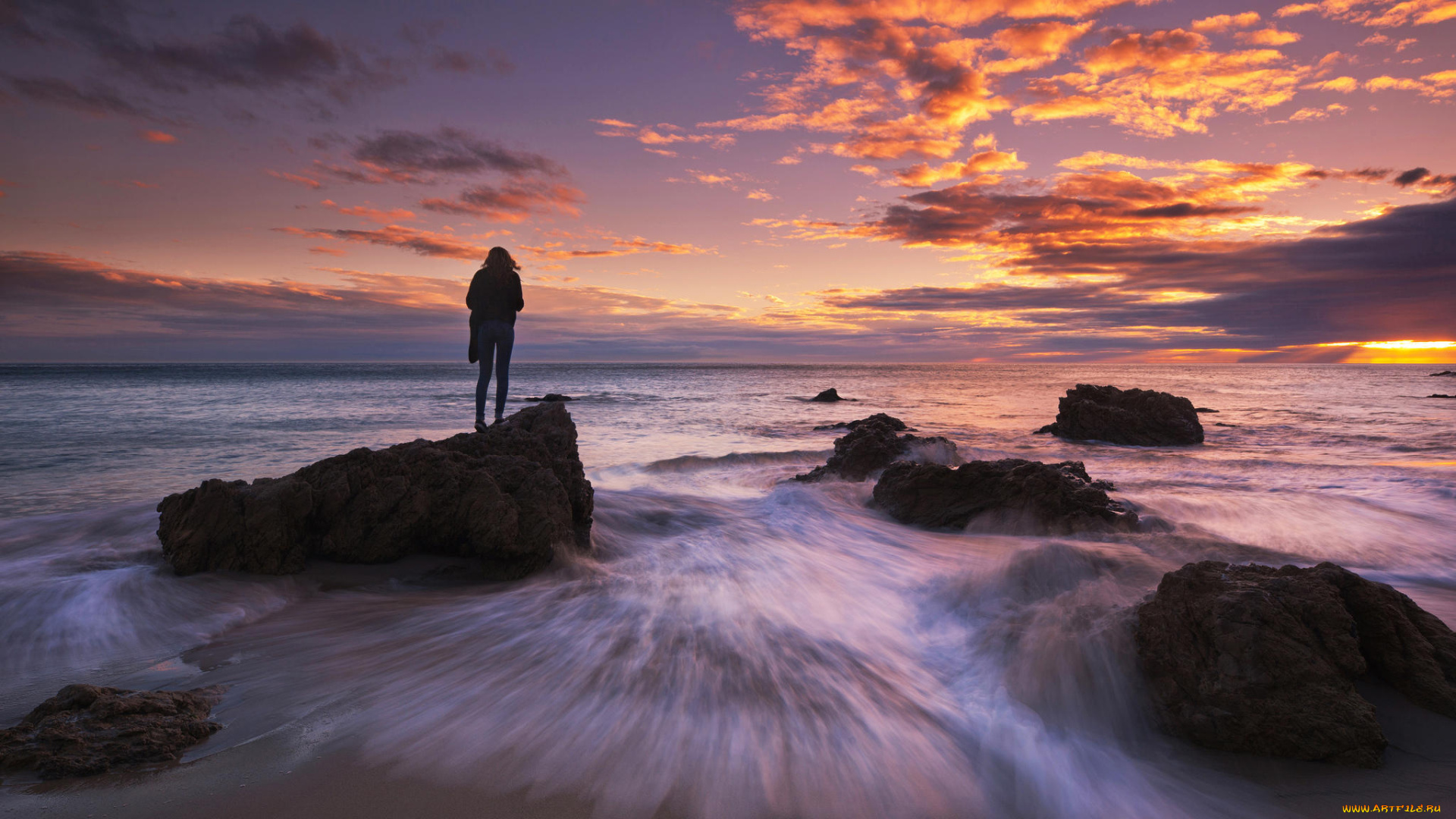 природа, восходы, закаты, малибу, море, закат, солнца, океан, калифорния