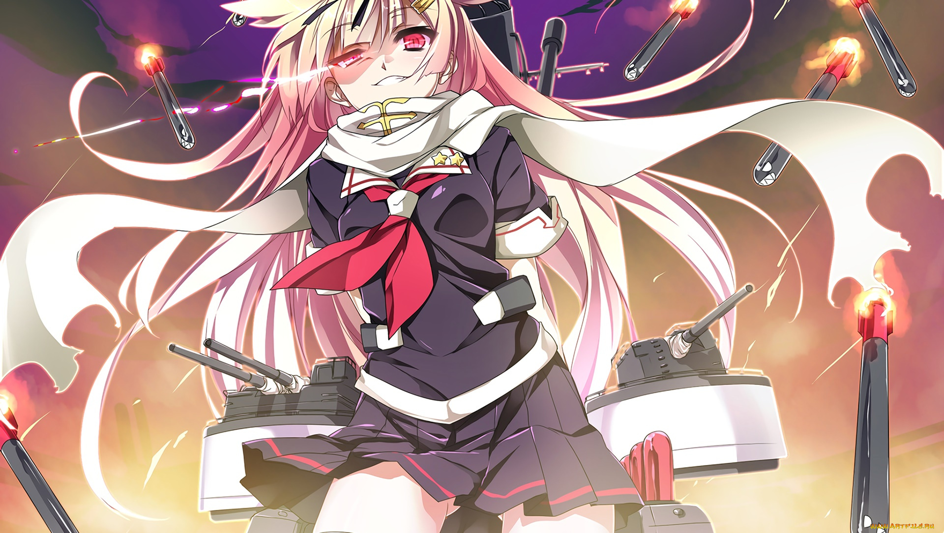 аниме, kantai, collection, взгляд, девушка, фон