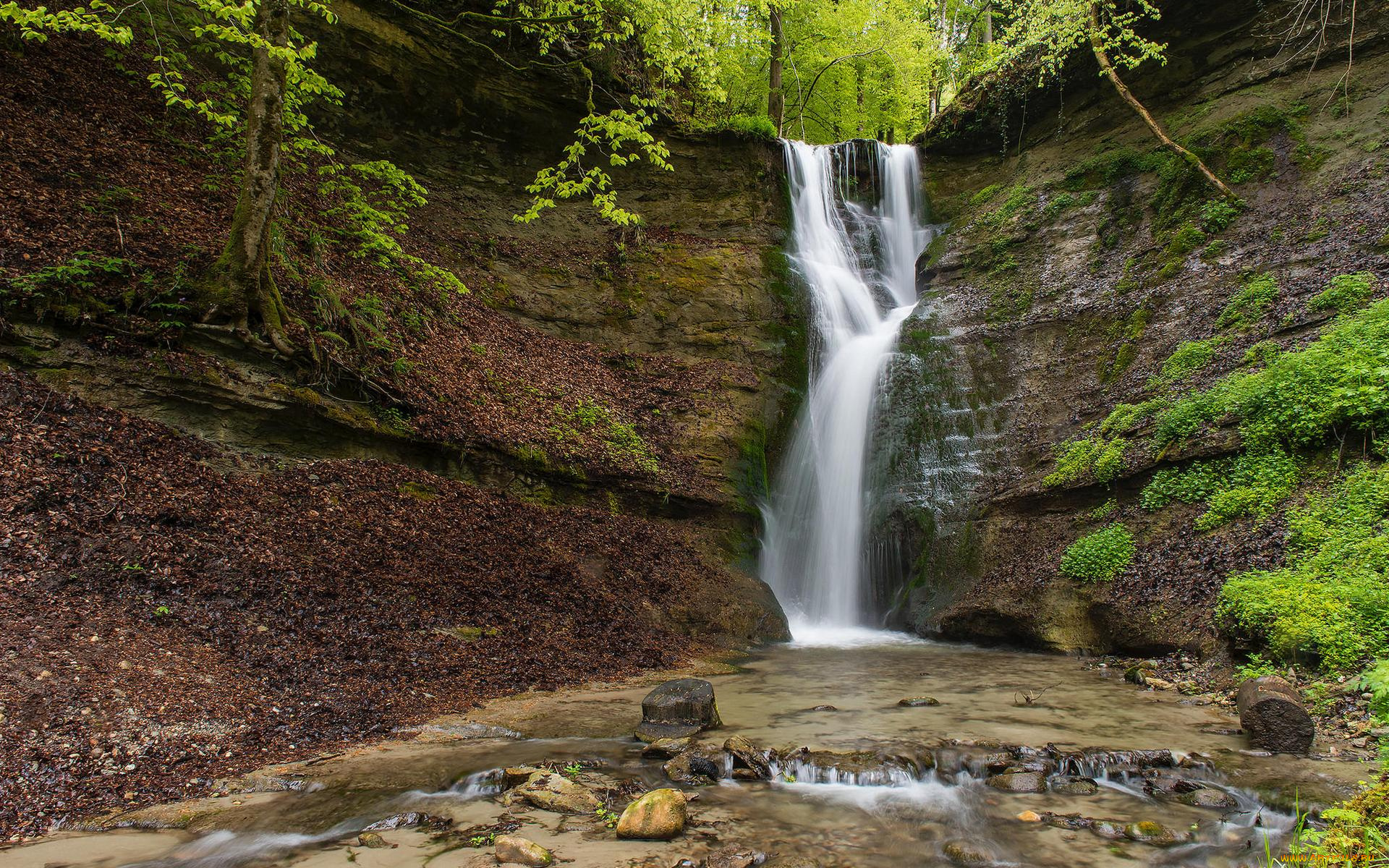природа, водопады, лес, водопад, деревья, франция, каскады, де, туфс