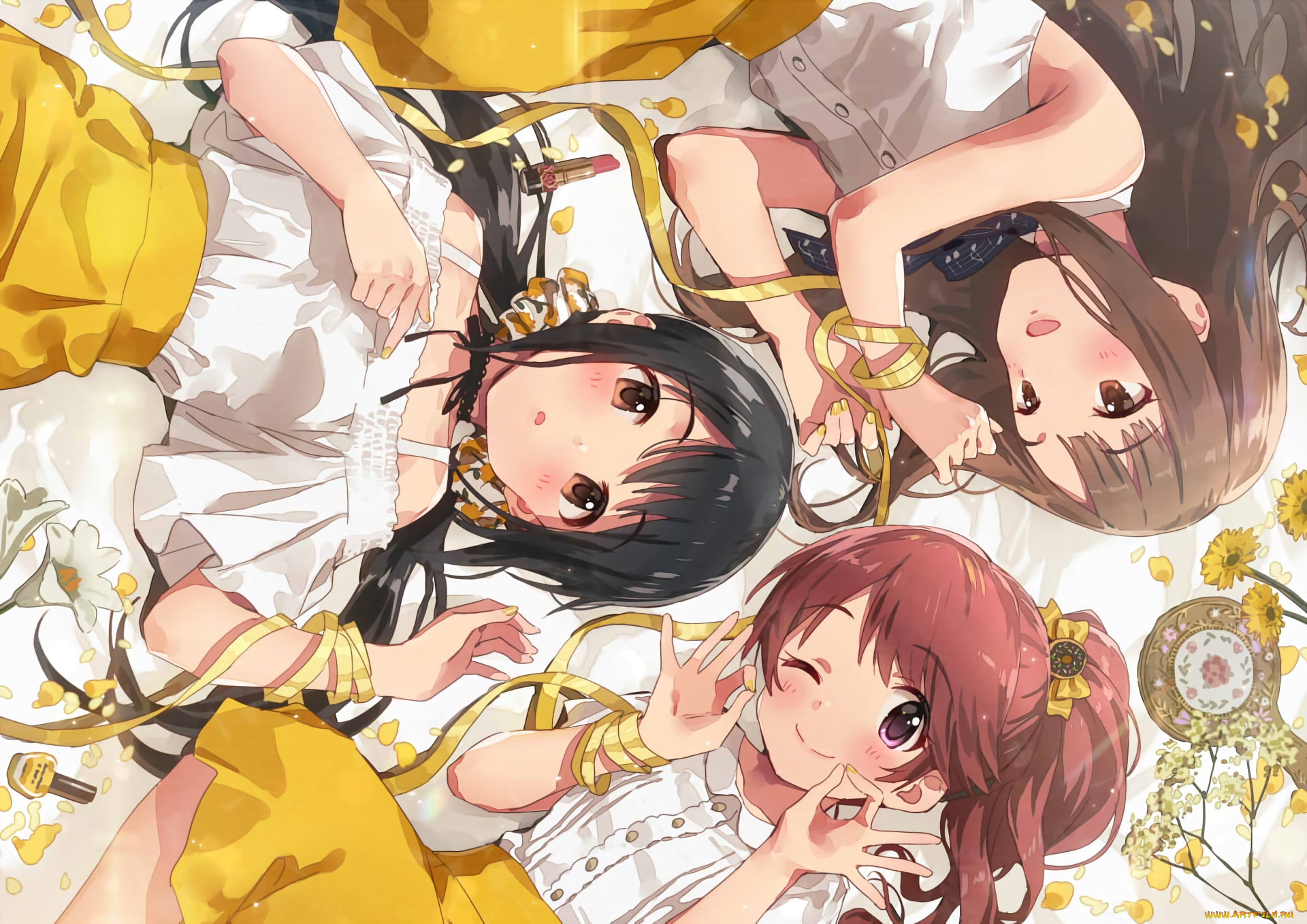 аниме, idolm@ster, девушки, взгляд, фон