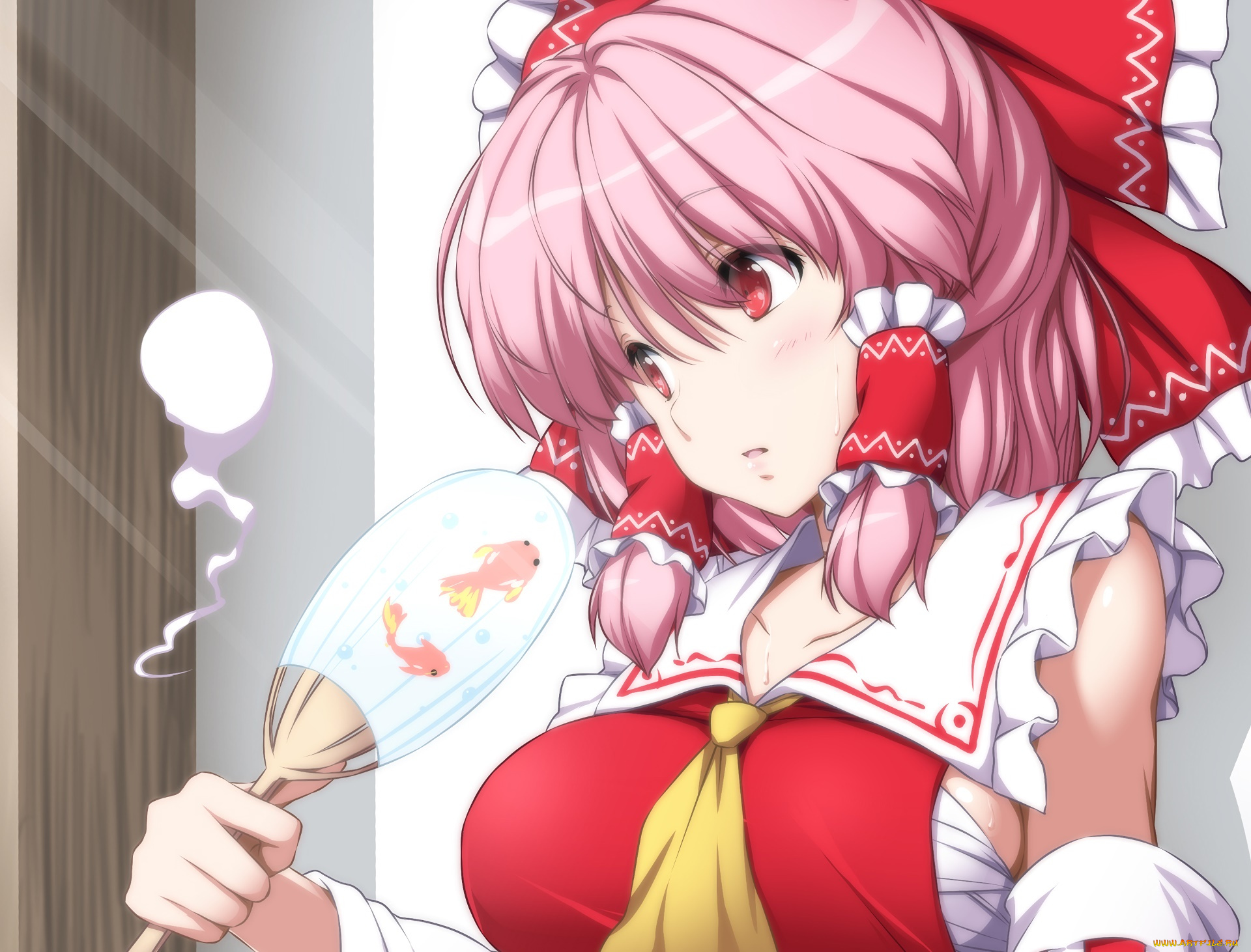 аниме, touhou, девушка, взгляд, фон