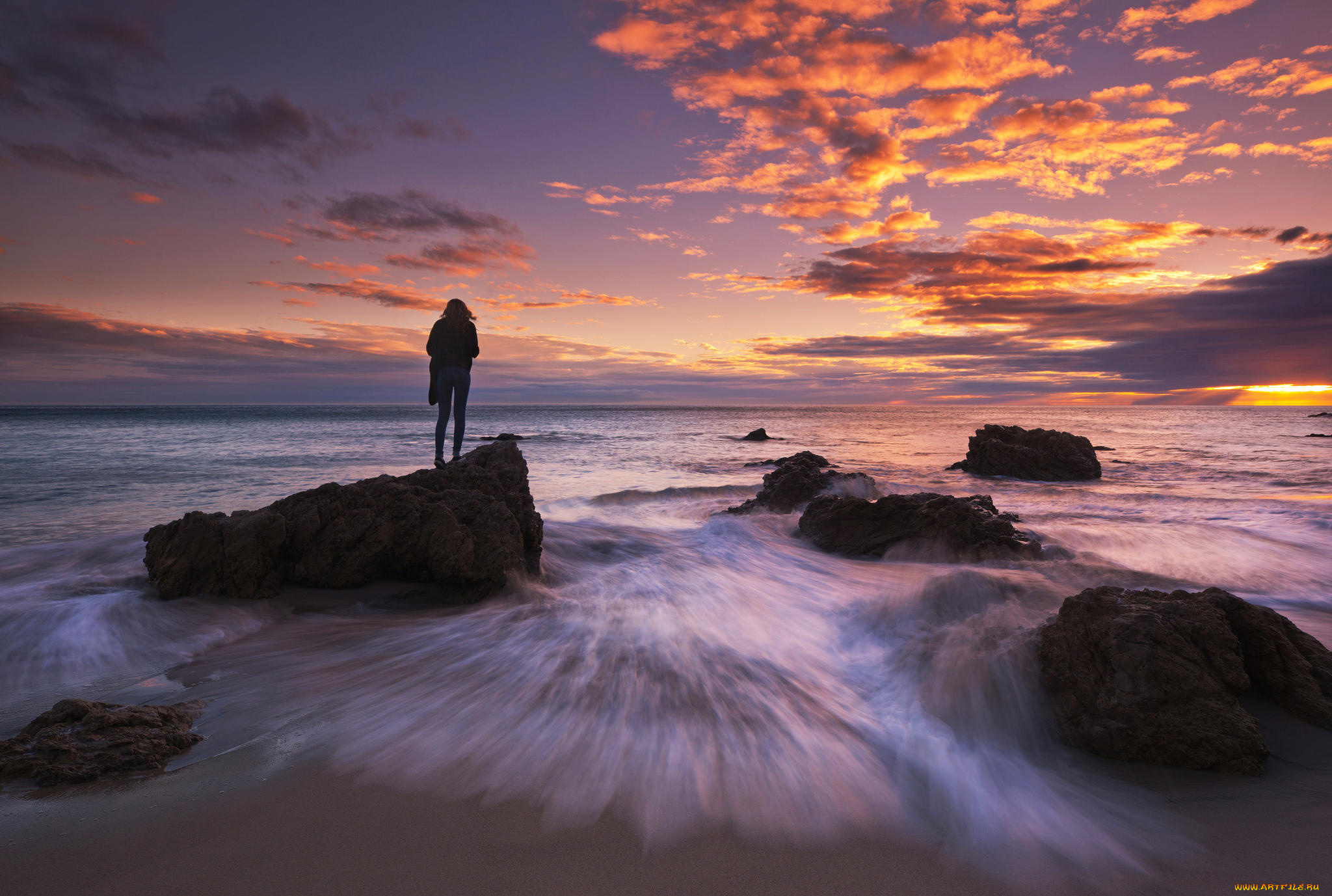 природа, восходы, закаты, малибу, море, закат, солнца, океан, калифорния