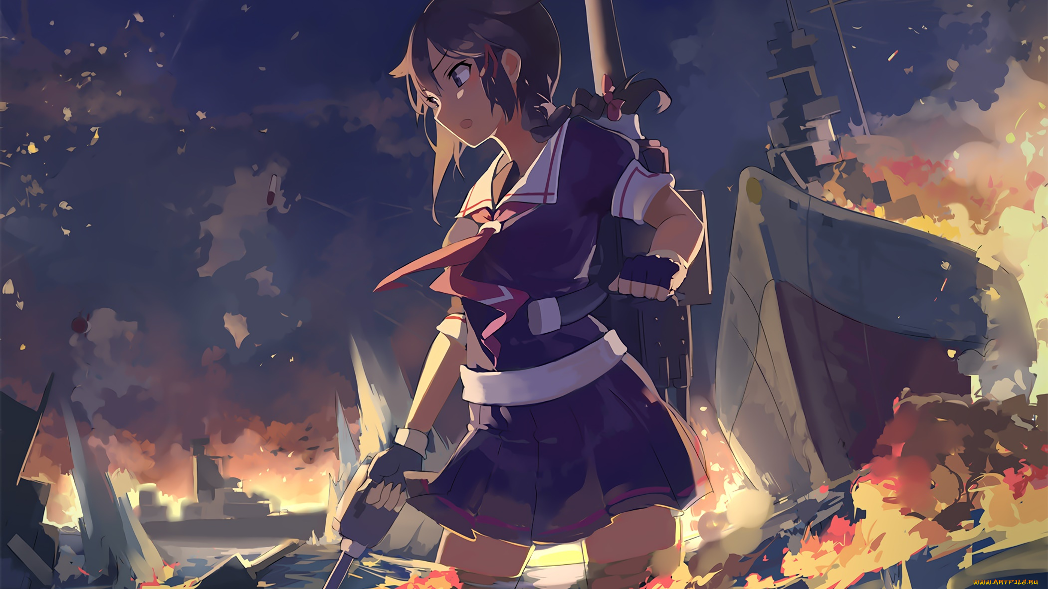 аниме, kantai, collection, взгляд, девушка, фон