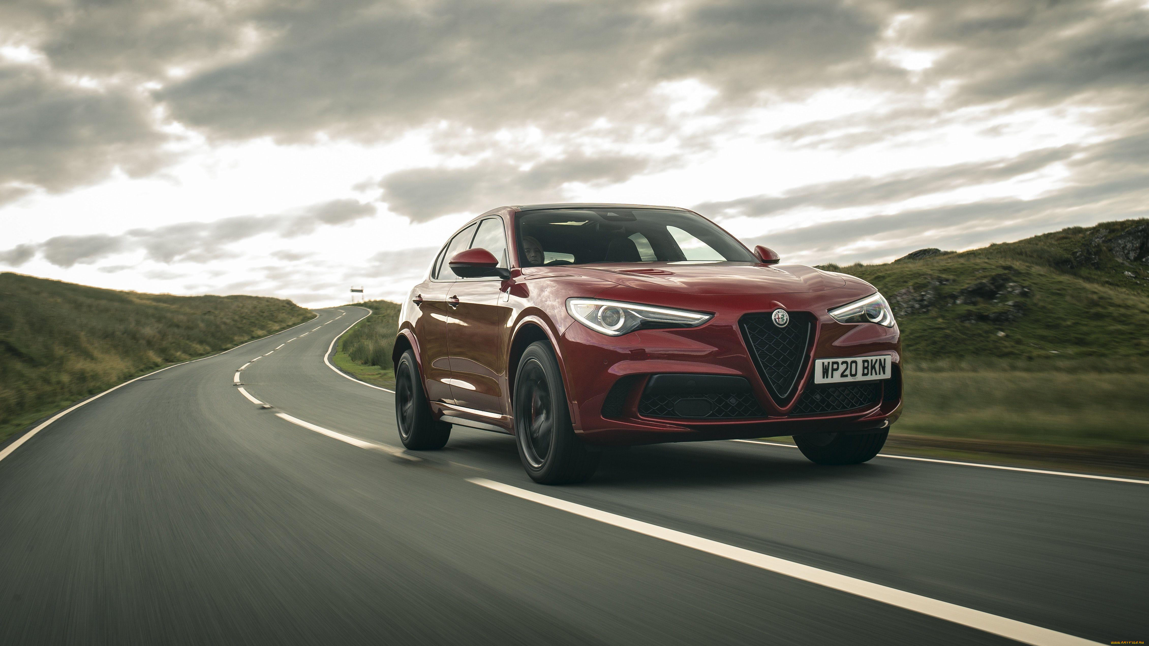 alfa, romeo, stelvio, quadrifoglio, 2020, автомобили, alfa, romeo, трасса, alfa, romeo, stelvio, quadrifoglio, 2020, красный