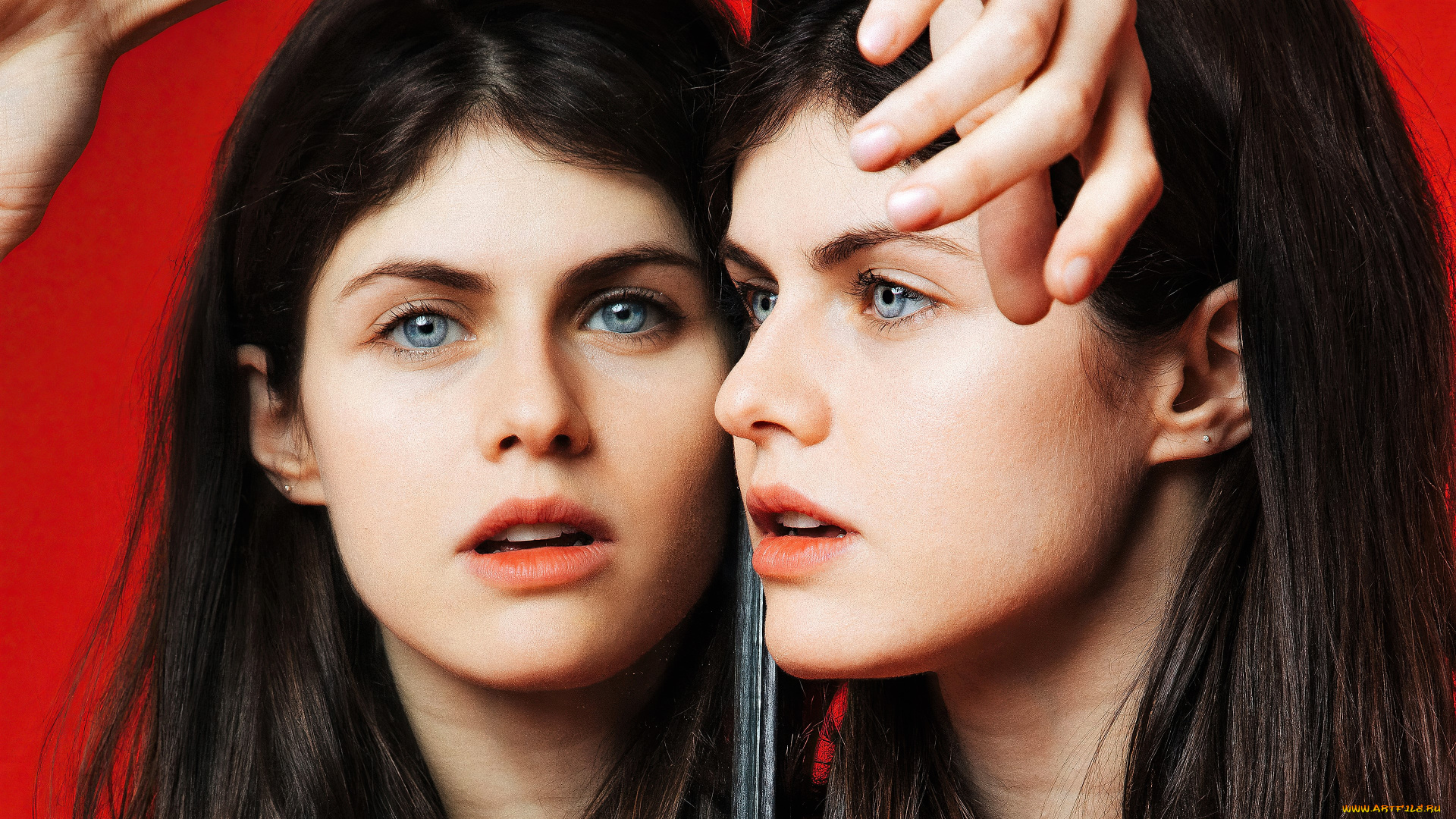девушки, alexandra, daddario, шатенка, лицо, зеркало, отражение