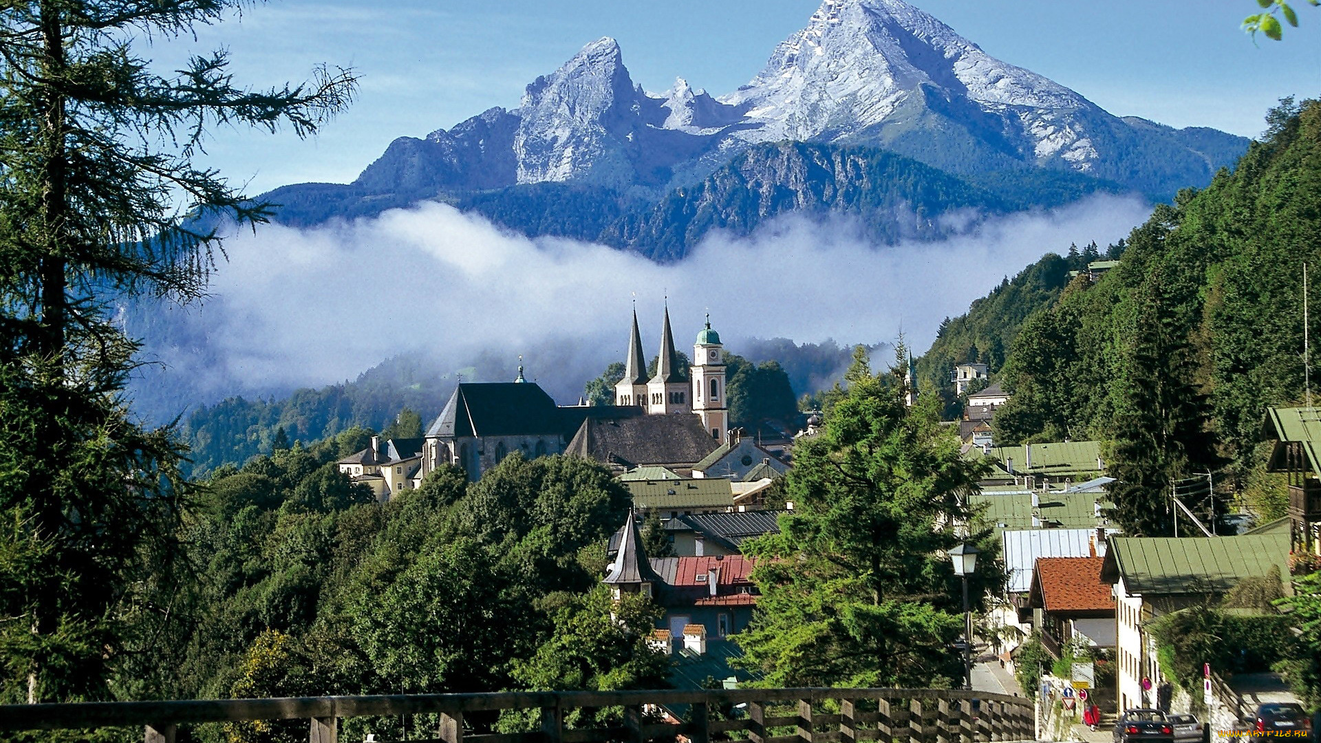 города, берхтесгаден, , германия, горы, костел