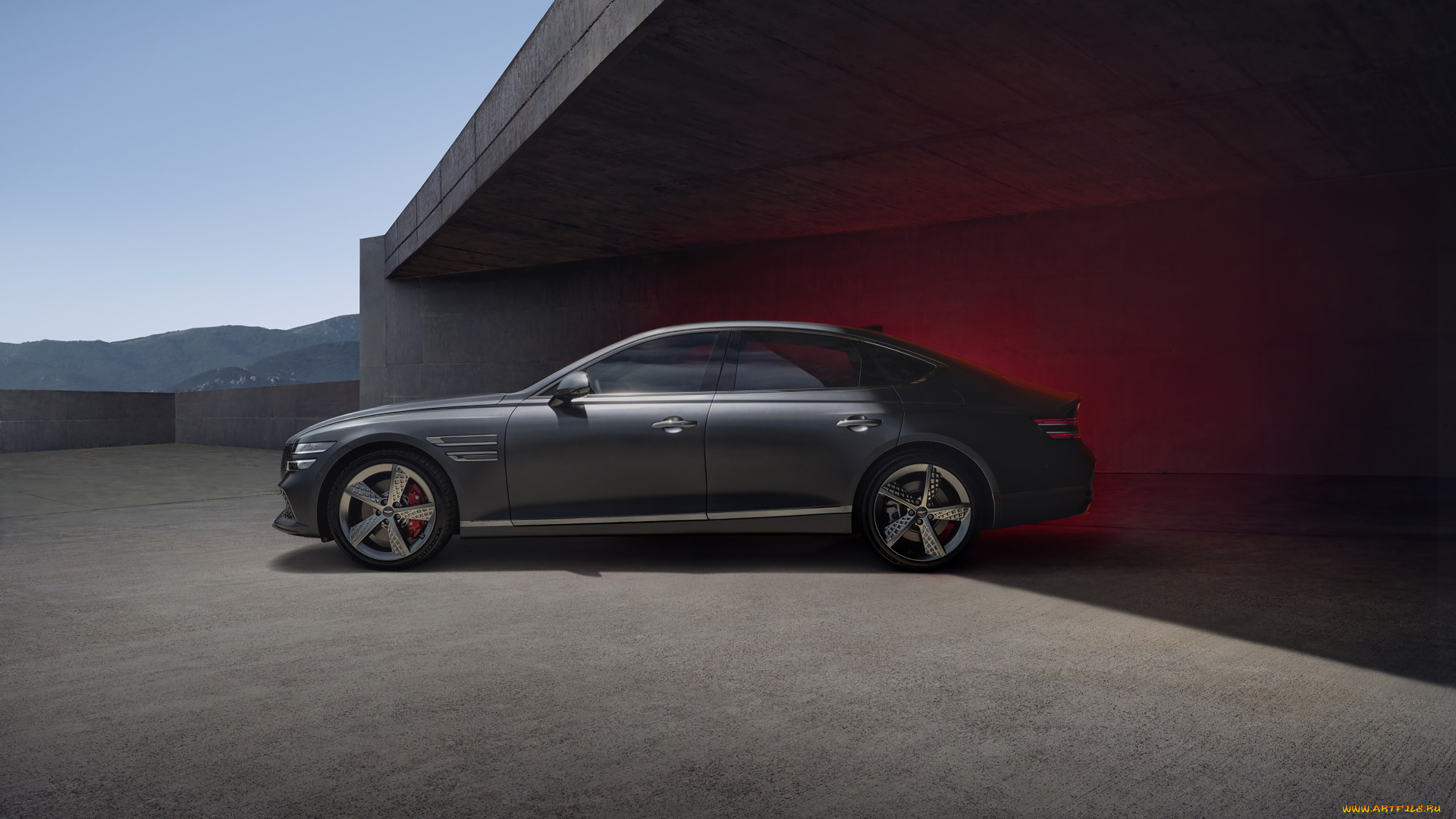 genesis, g80, sport, автомобили, genesis, серый, здание