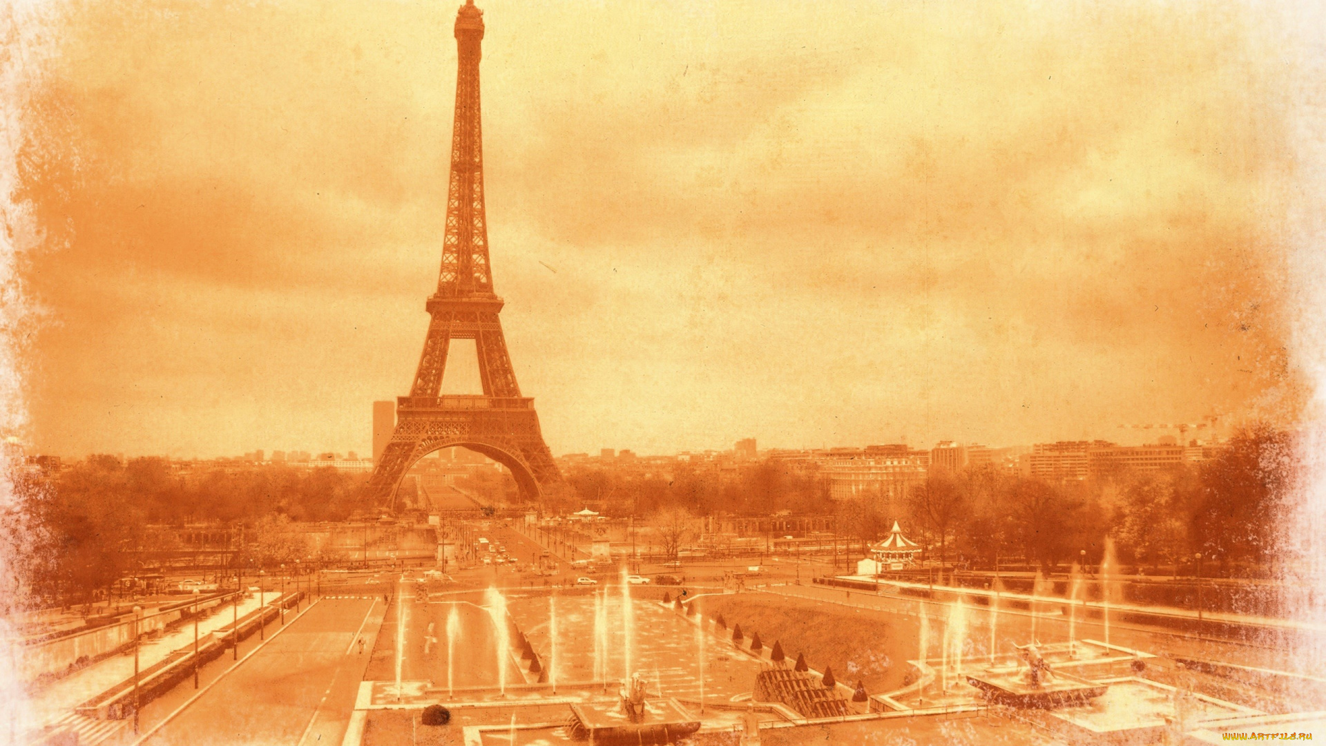 разное, компьютерный, дизайн, париж, башня, панорама, ретро