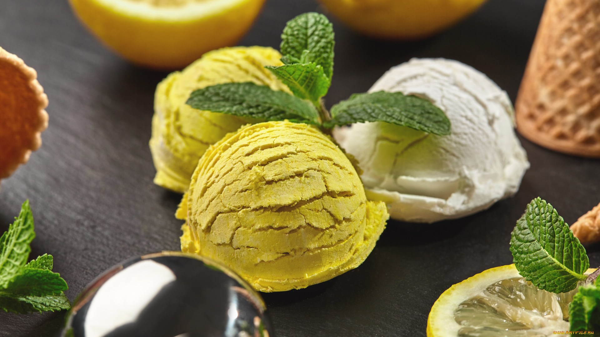 еда, мороженое, , десерты, мята, лимонное, лимон