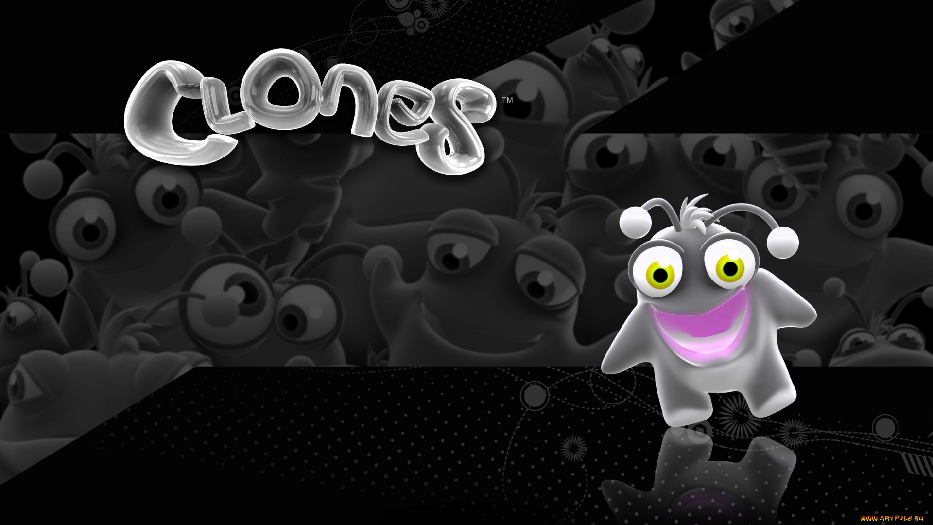 видео, игры, clones, существо, глаза, улыбка