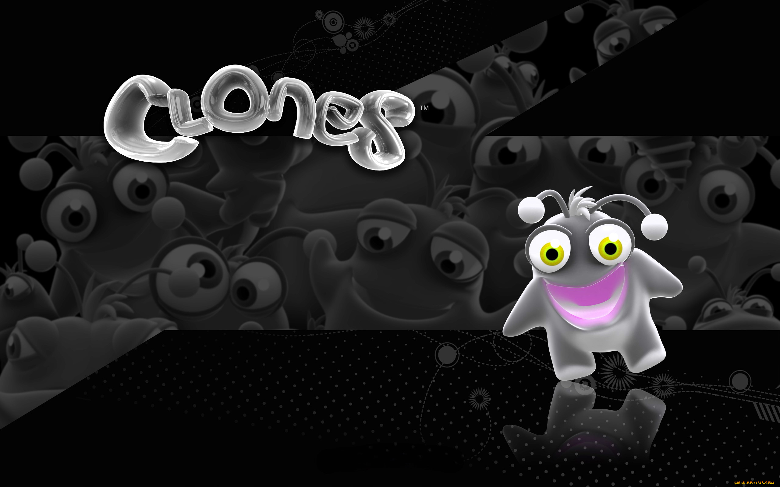 видео, игры, clones, существо, глаза, улыбка