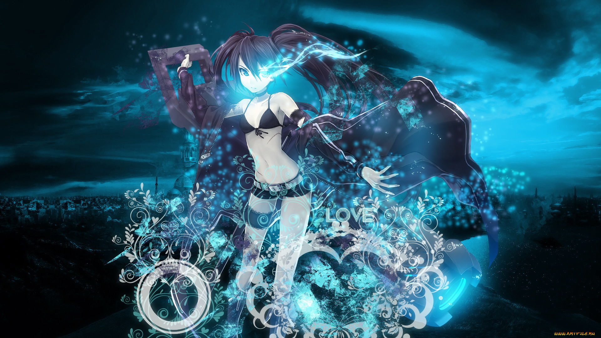 аниме, black, rock, shooter, девушка, графика