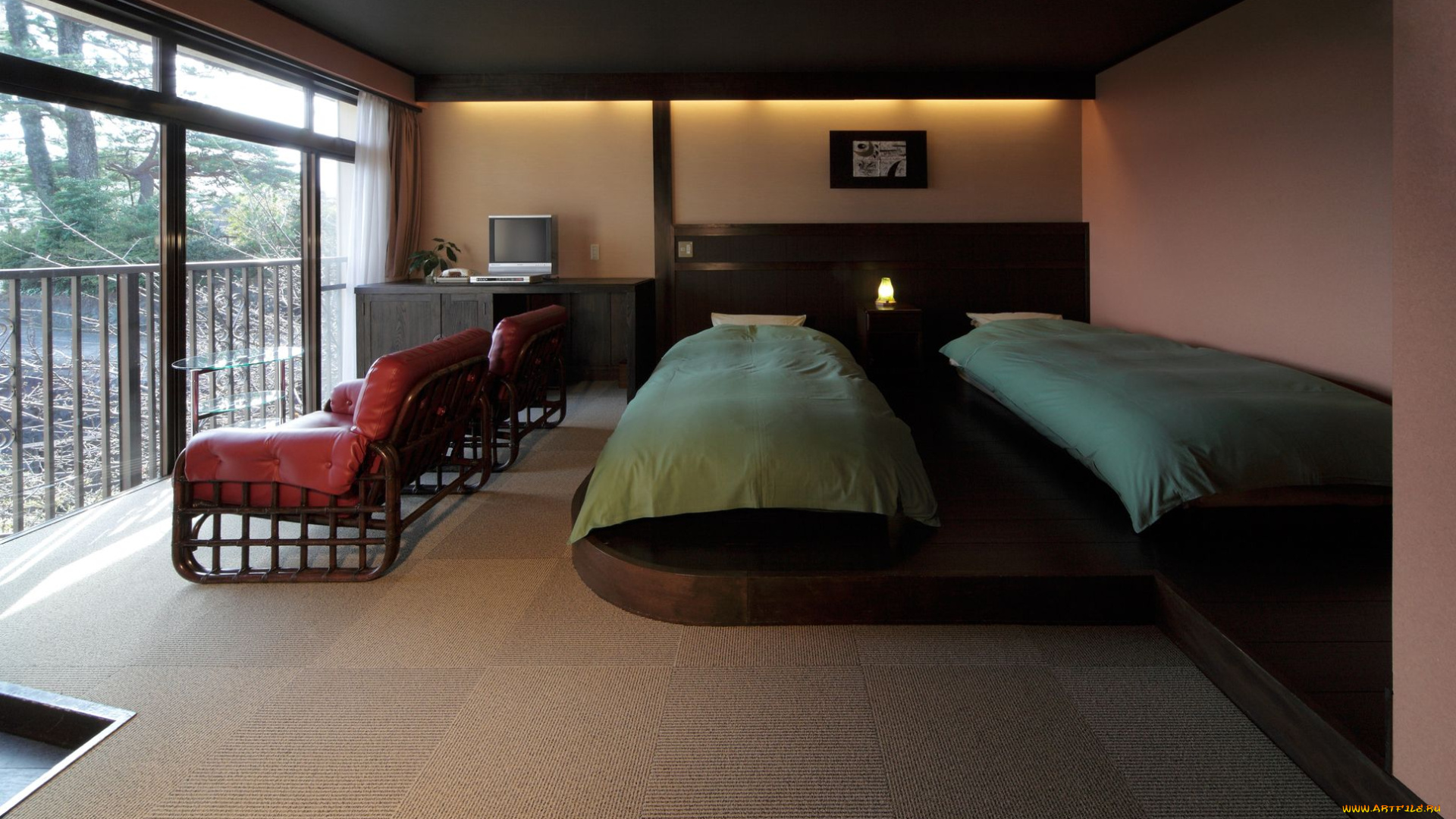 интерьер, спальня, окно, кресло, кровать