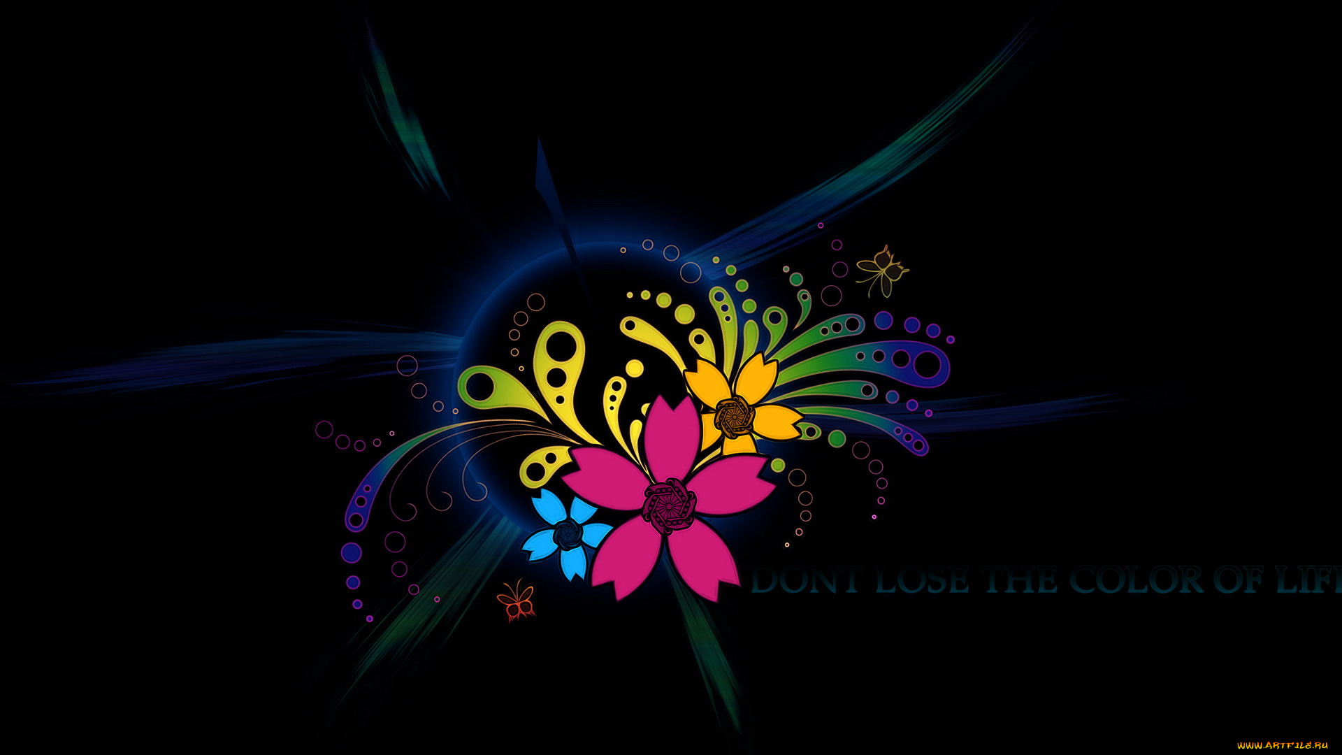 векторная, графика, цветы, тёмный