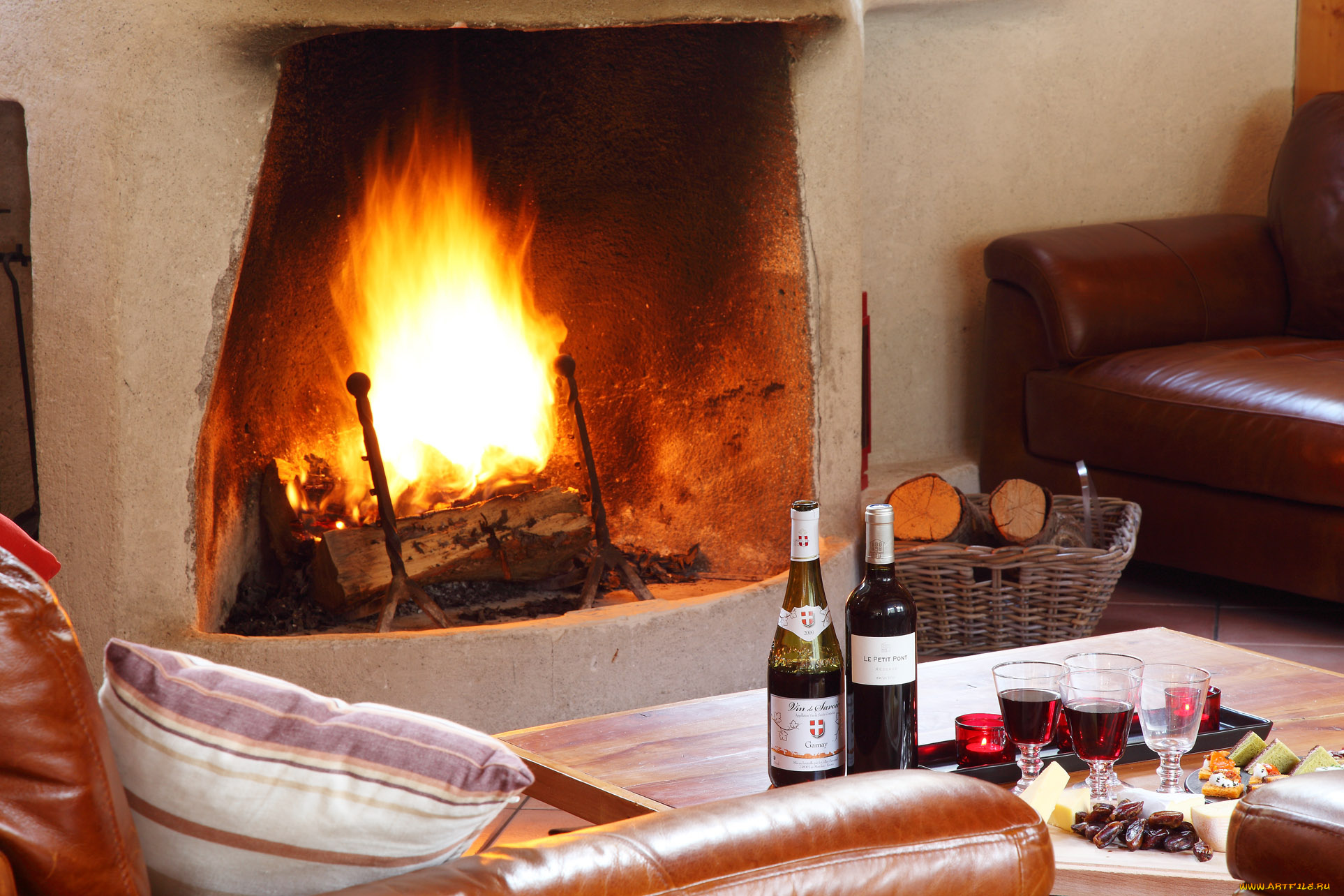 интерьер, камины, бокал