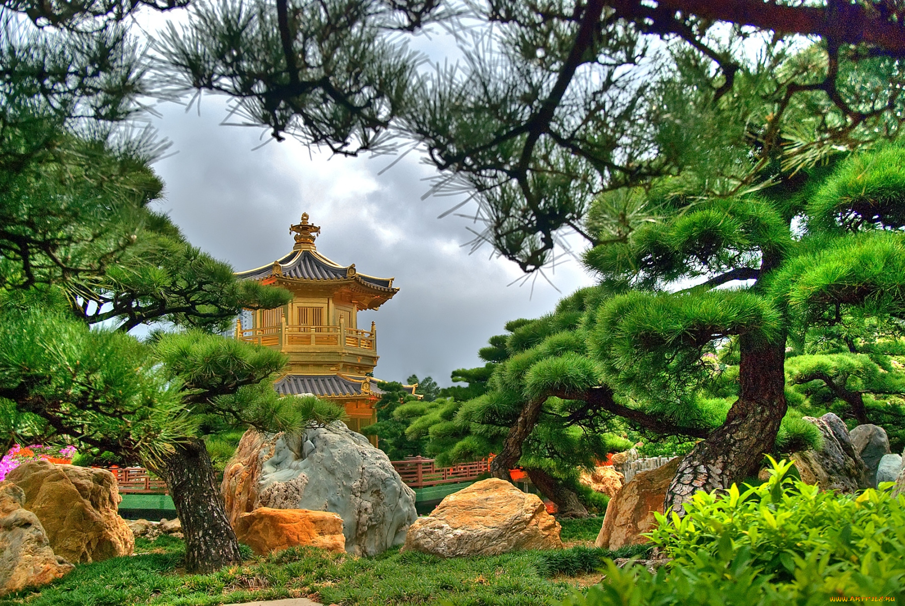 города, буддистские, другие, храмы, парк, сосны, пагода