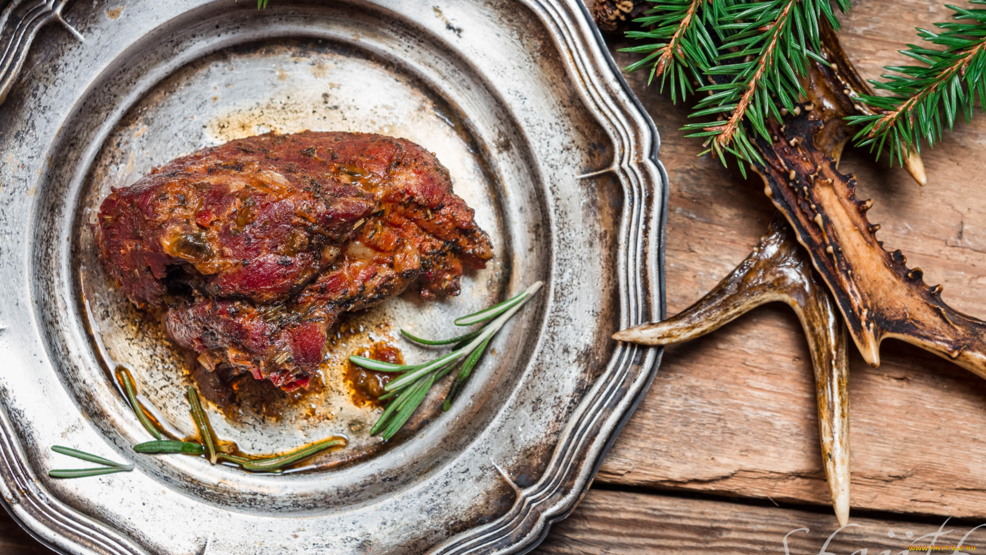 еда, мясные, блюда, мясо, розмарин, ель