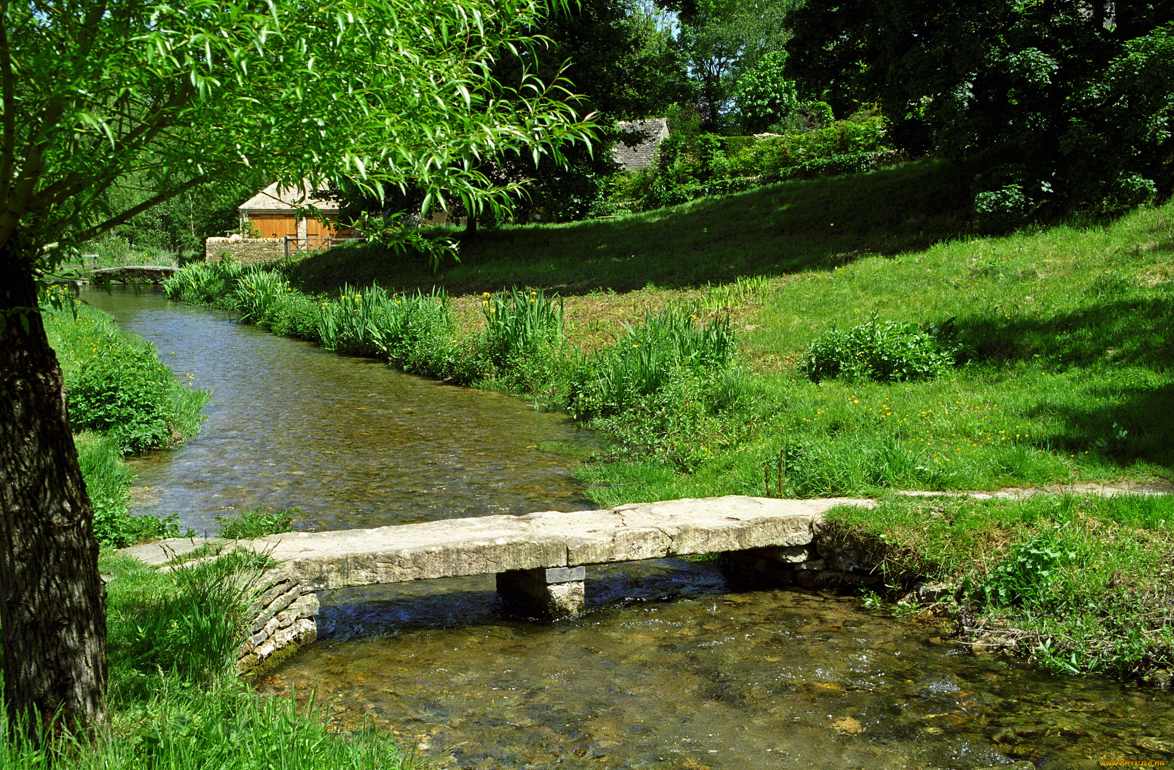 река, slaughter, cotswolds, england, природа, реки, озера, мостик, трава