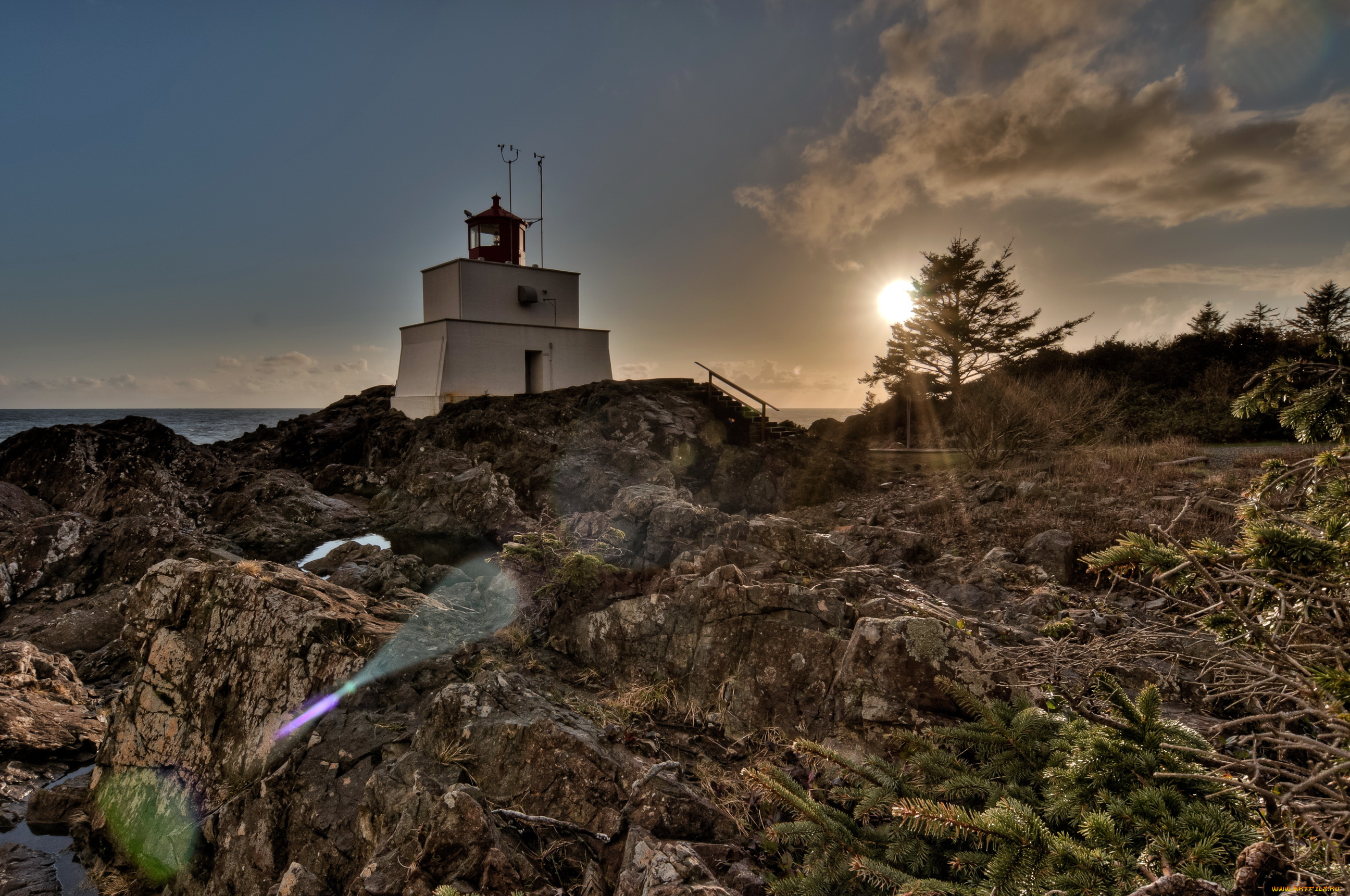 остров, ванкувер, канада, природа, маяки, побережье, луна, маяк