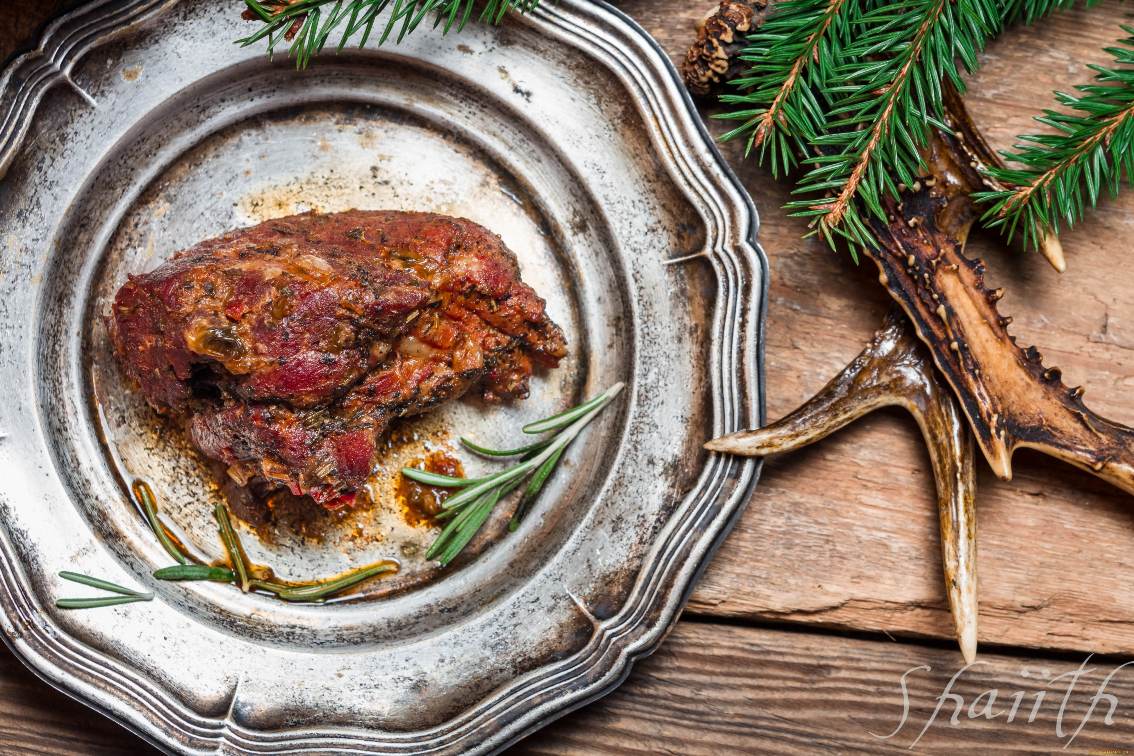 еда, мясные, блюда, мясо, розмарин, ель