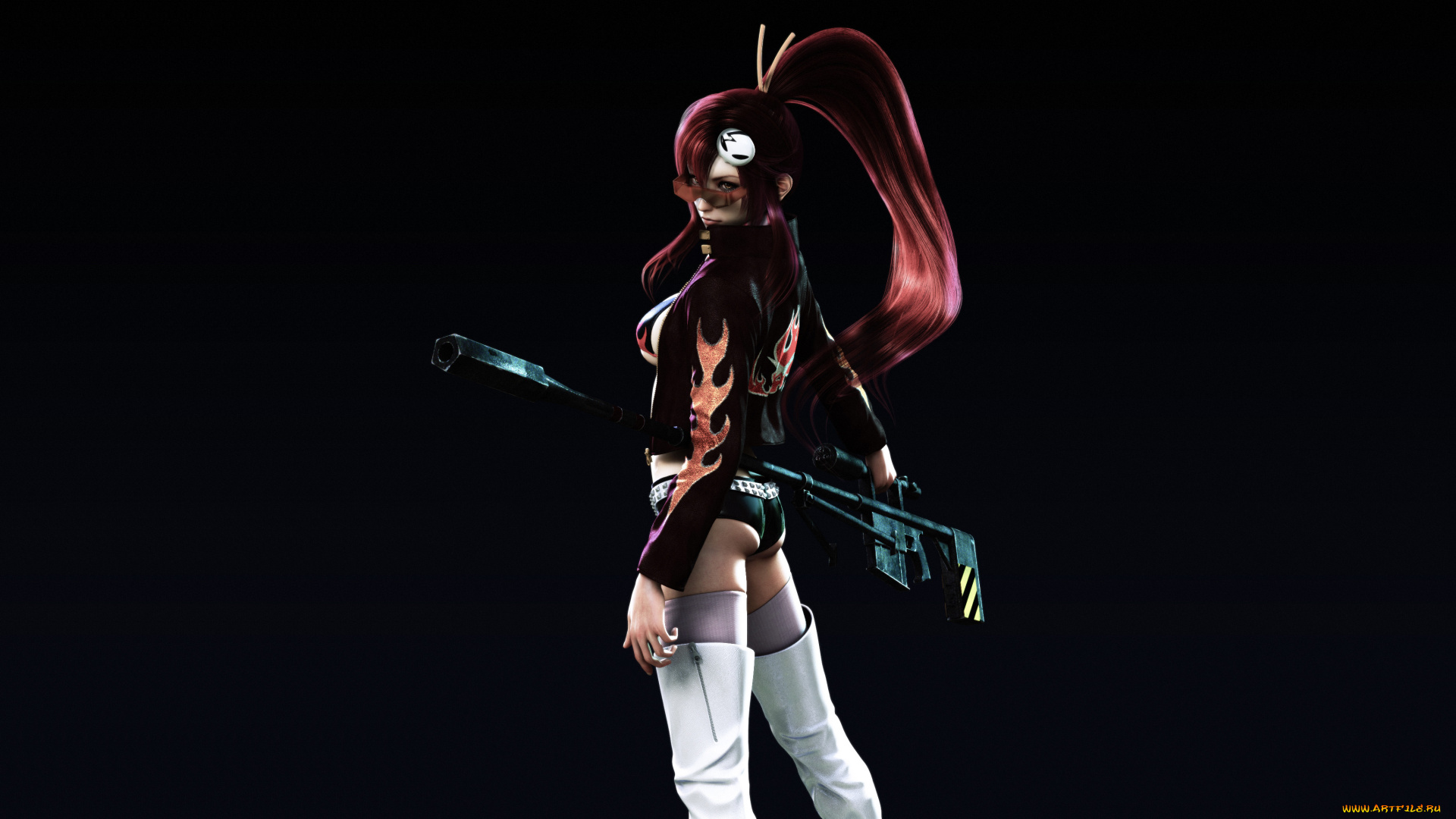 3д, графика, аниме, , anime, аниме, девушка, очки, взгляд, оружие, tengen, toppa, gurren, lagann