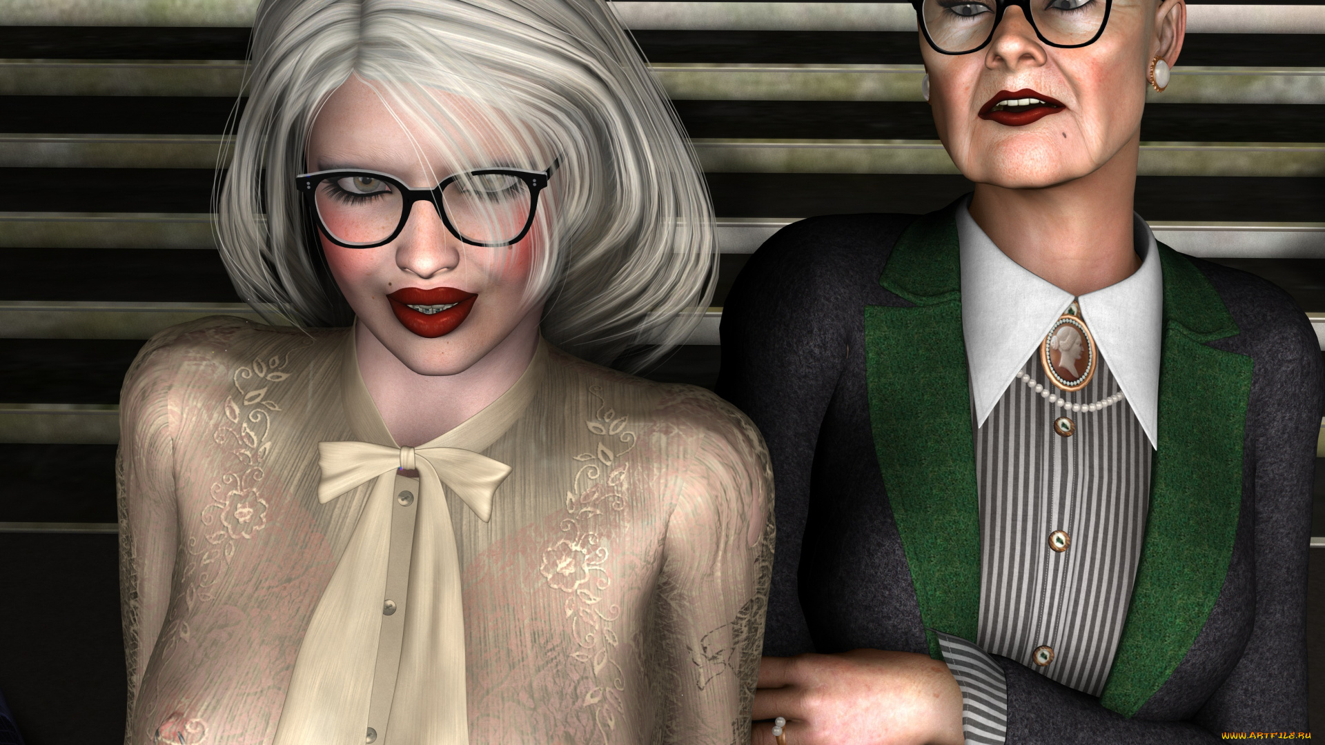 3д, графика, люди, , people, очки, девушка, взгляд, рыжая, старуха