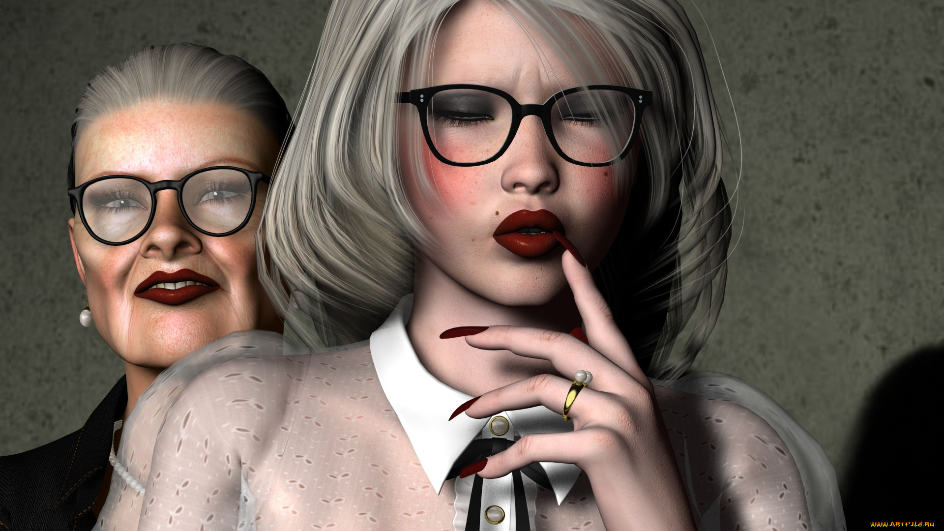 3д, графика, люди, , people, старушка, фон, очки, блондинка, взгляд, девушка