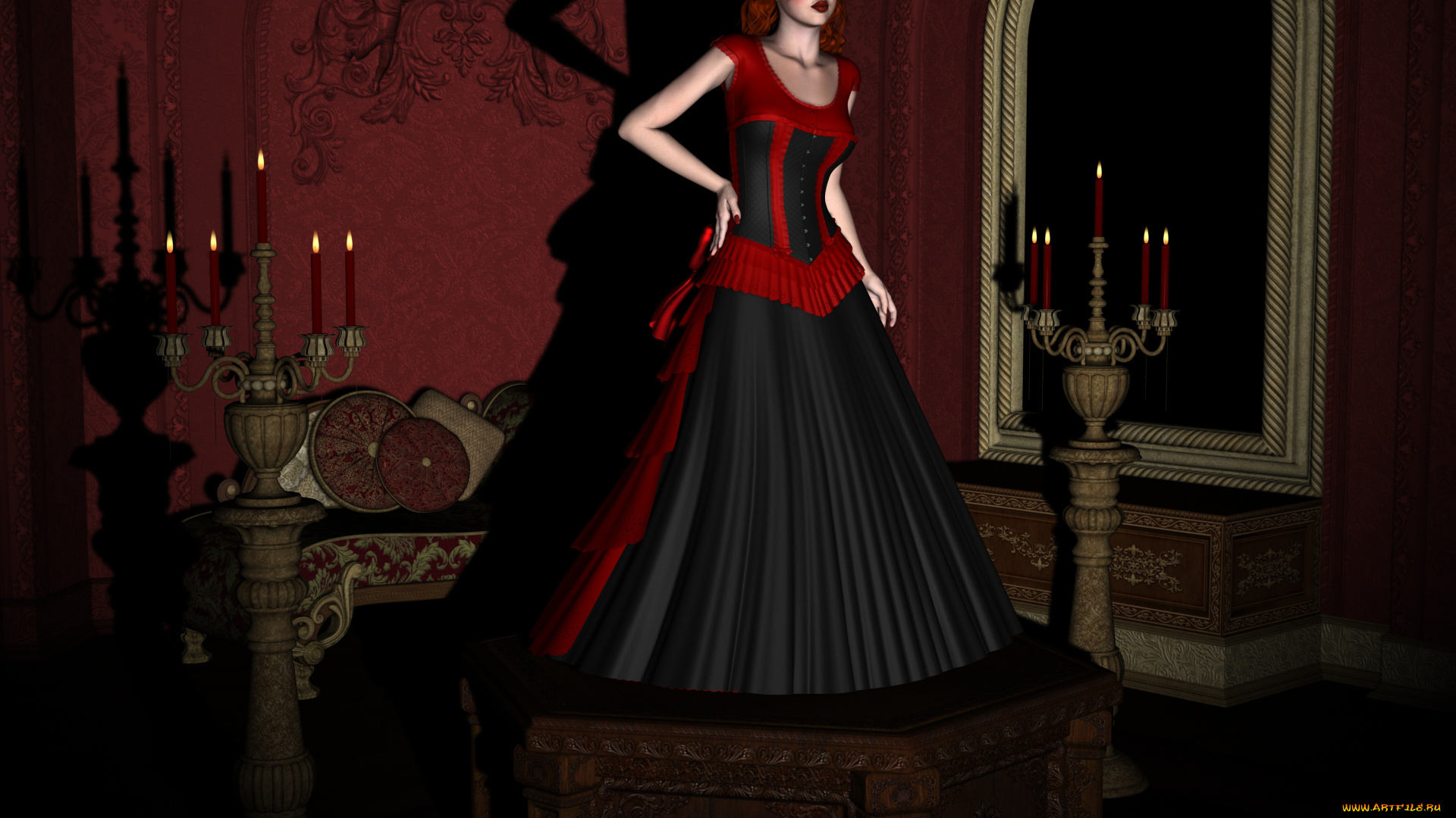 3д, графика, люди, , people, свечи, комната, взгляд, девушка