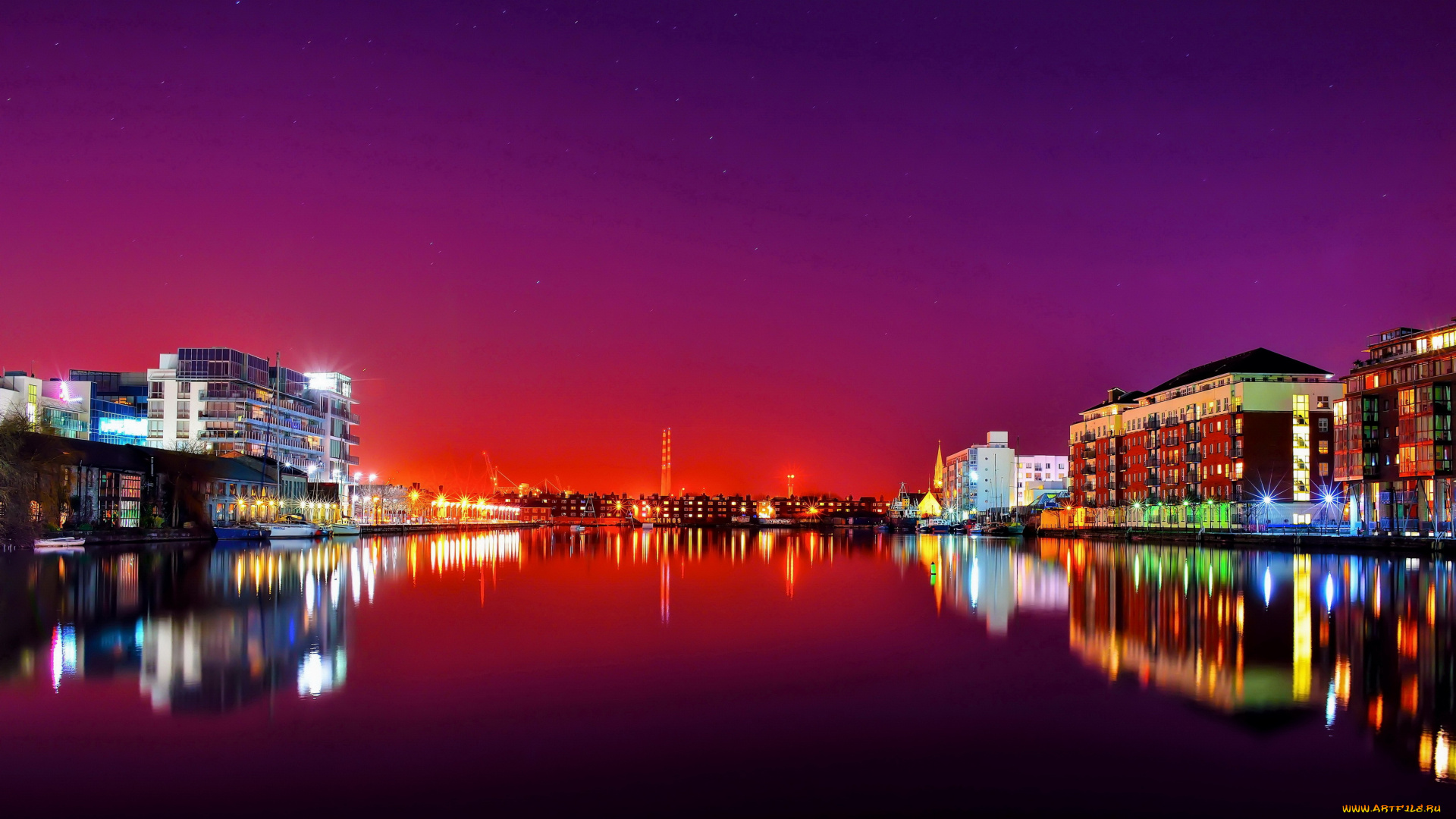 города, дублин, , ирландия, dublin, огни, ночь, дома, река