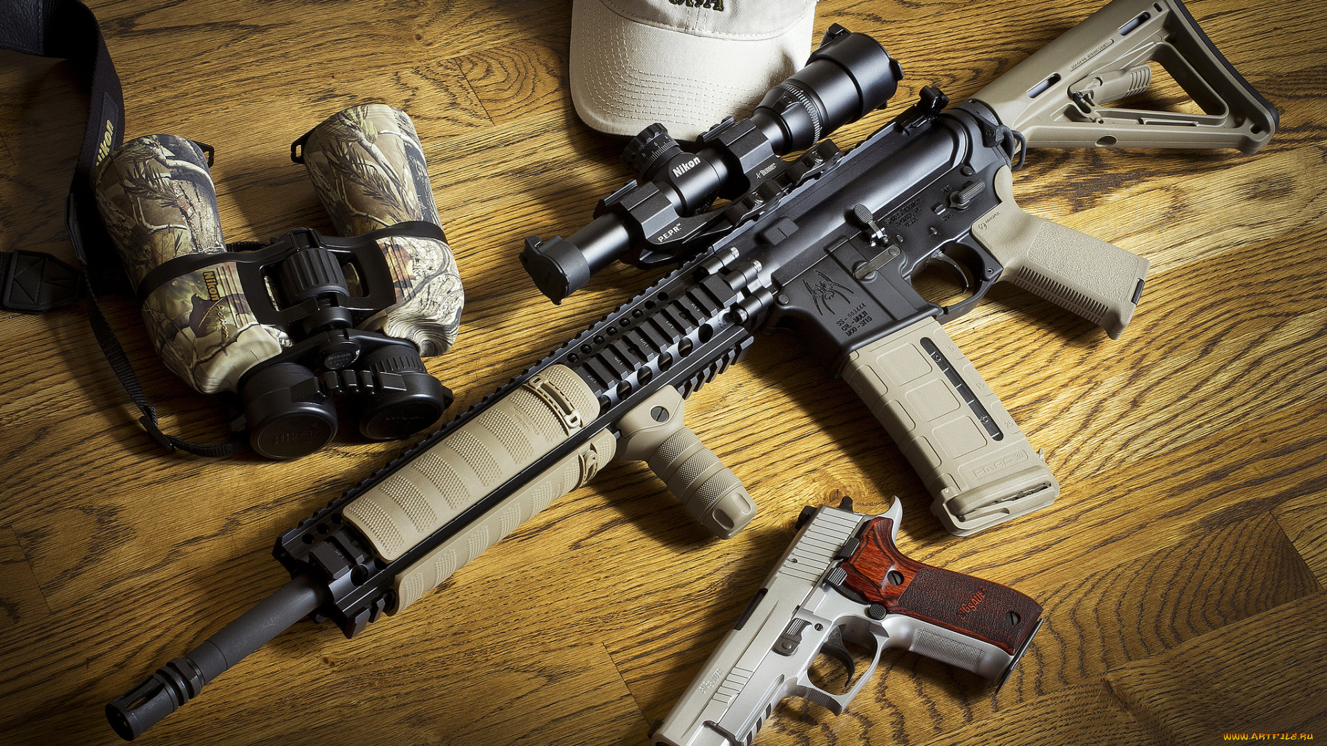 оружие, штурмовая, винтовка, бинокль, bcm, ar-15, sig, p226, пистолет