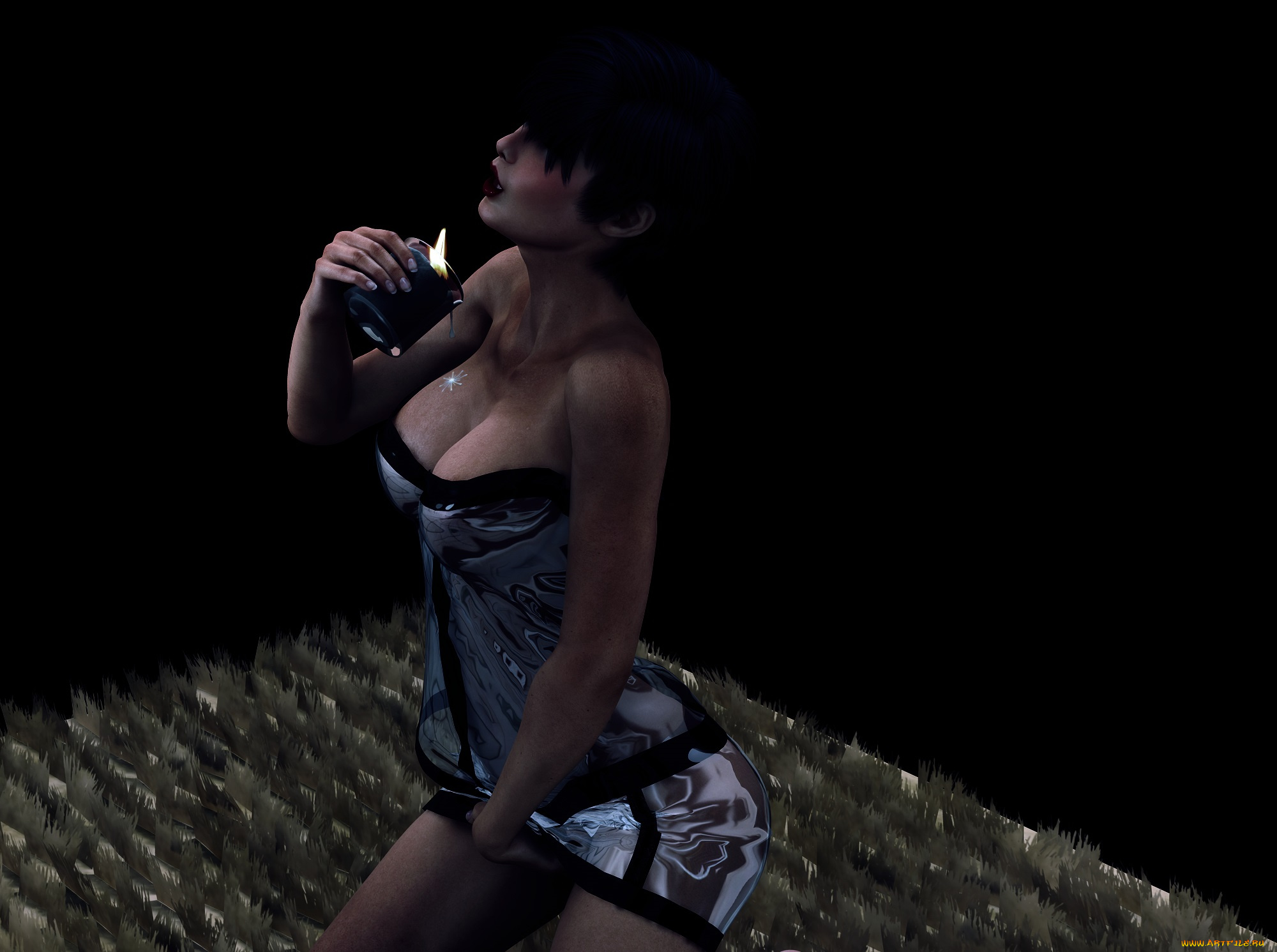 3д, графика, люди, , people, свеча, взгляд, девушка