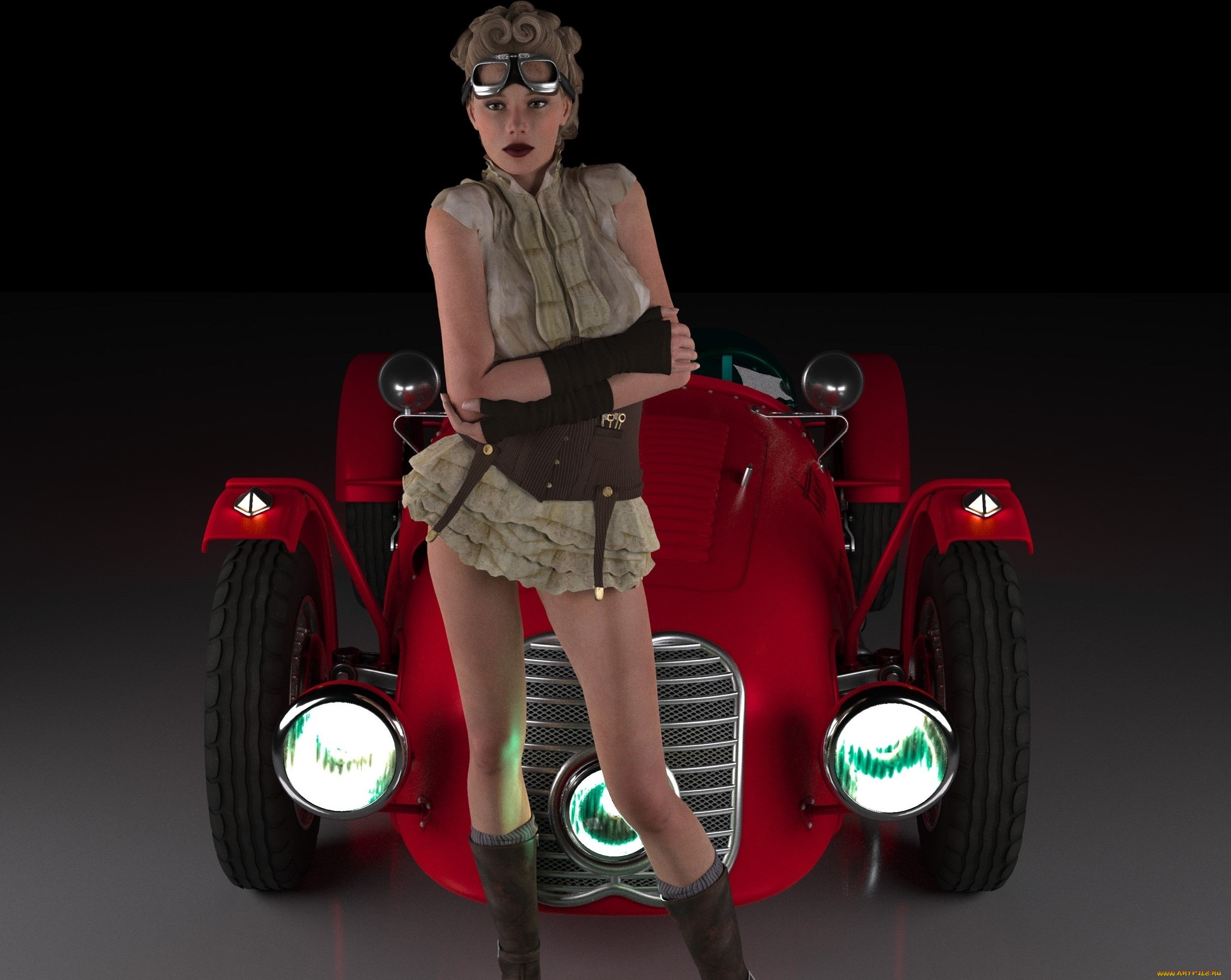 автомобили, 3d, car&girl, автомобиль, взгляд, девушка