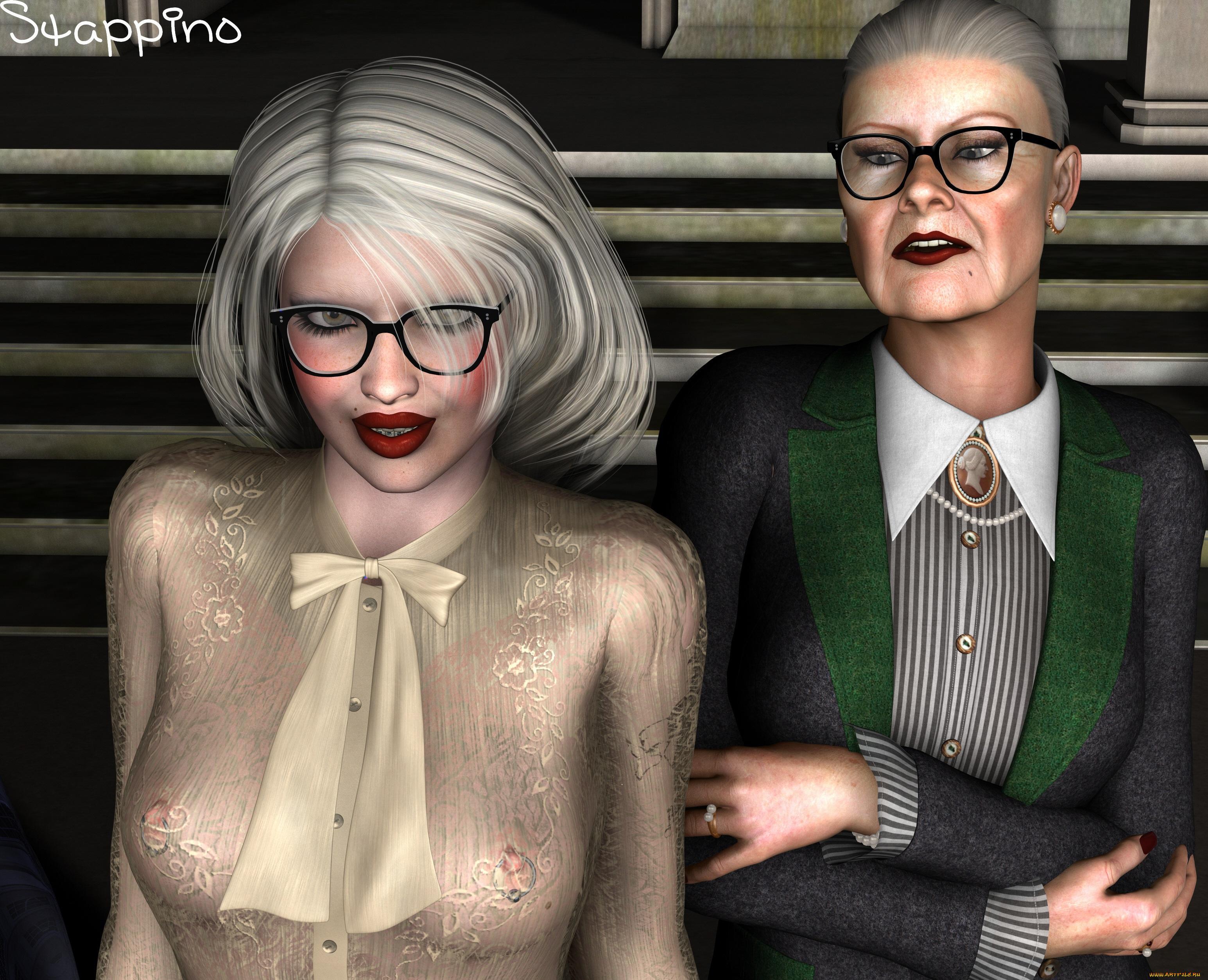 3д, графика, люди, , people, очки, девушка, взгляд, рыжая, старуха