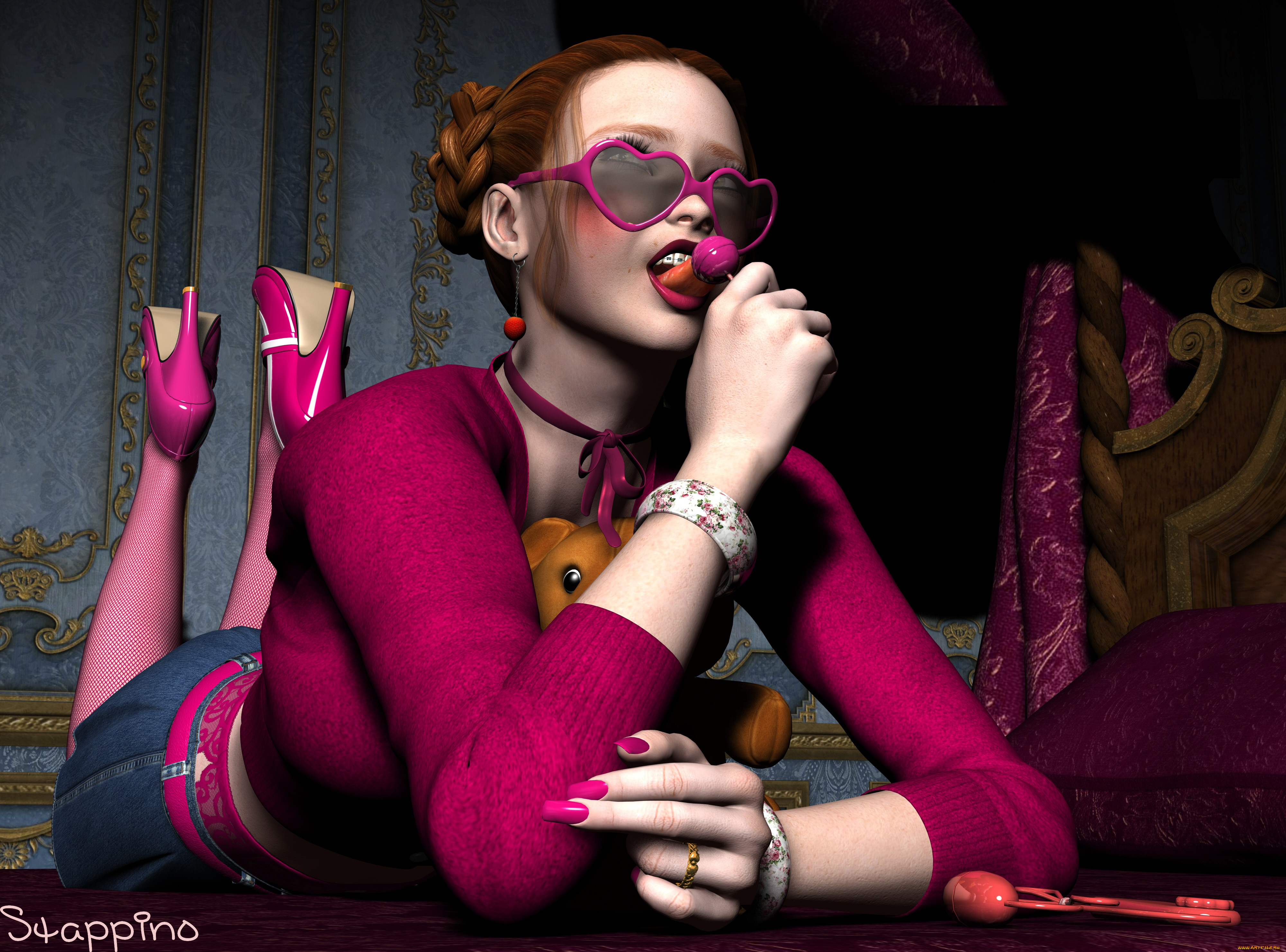 3д, графика, люди, , people, очки, взгляд, девушка