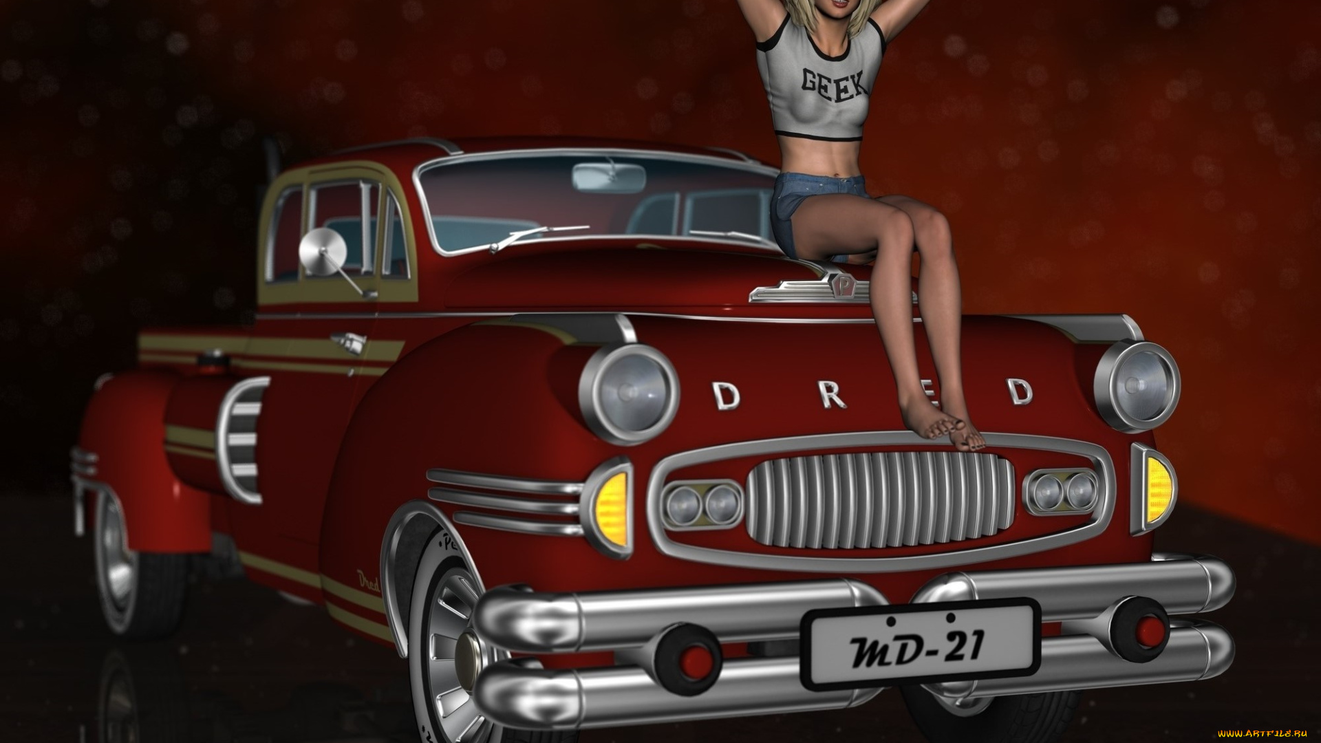 автомобили, 3d, car&girl, автомобиль, фон, девушка, взгляд