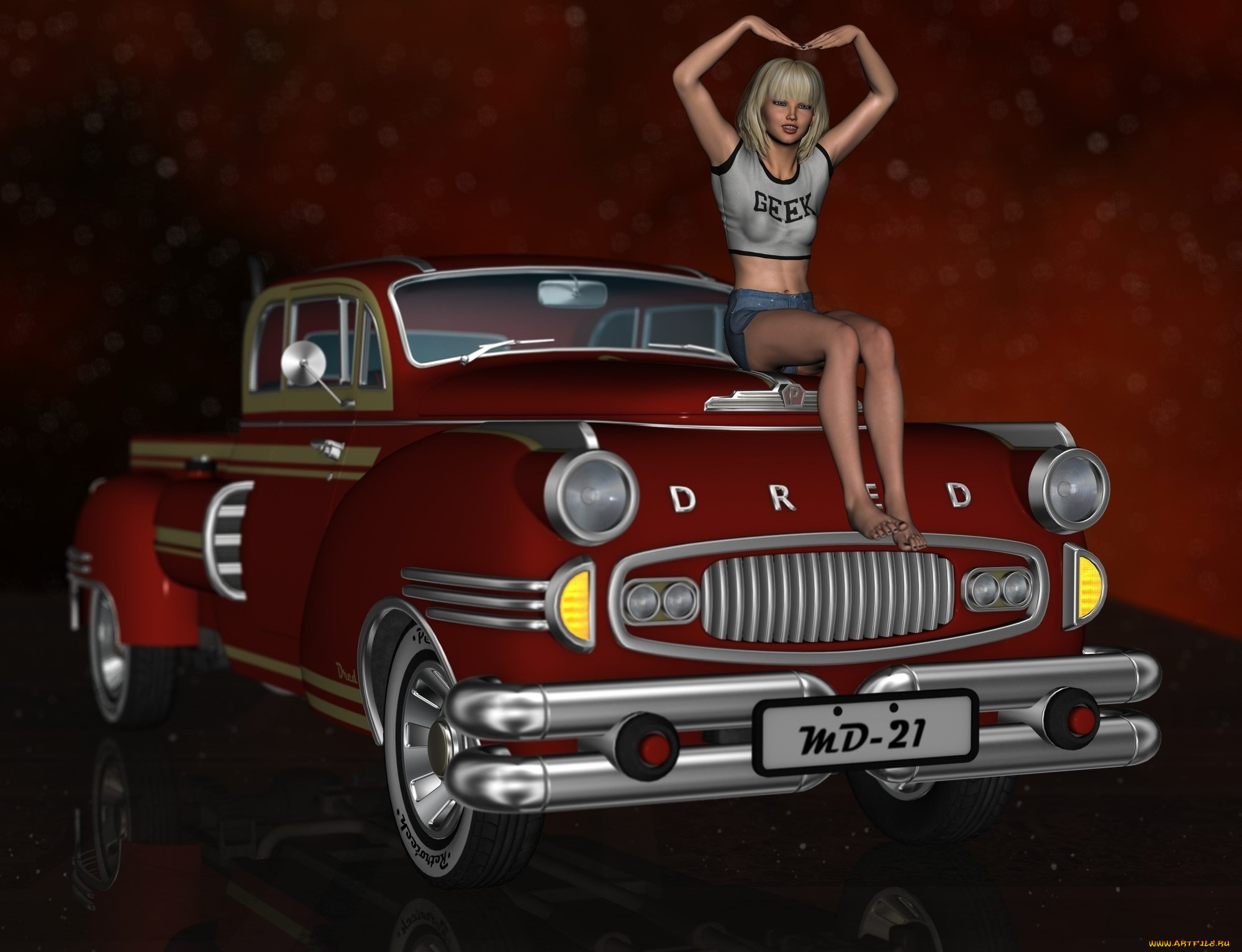 автомобили, 3d, car&girl, автомобиль, фон, девушка, взгляд