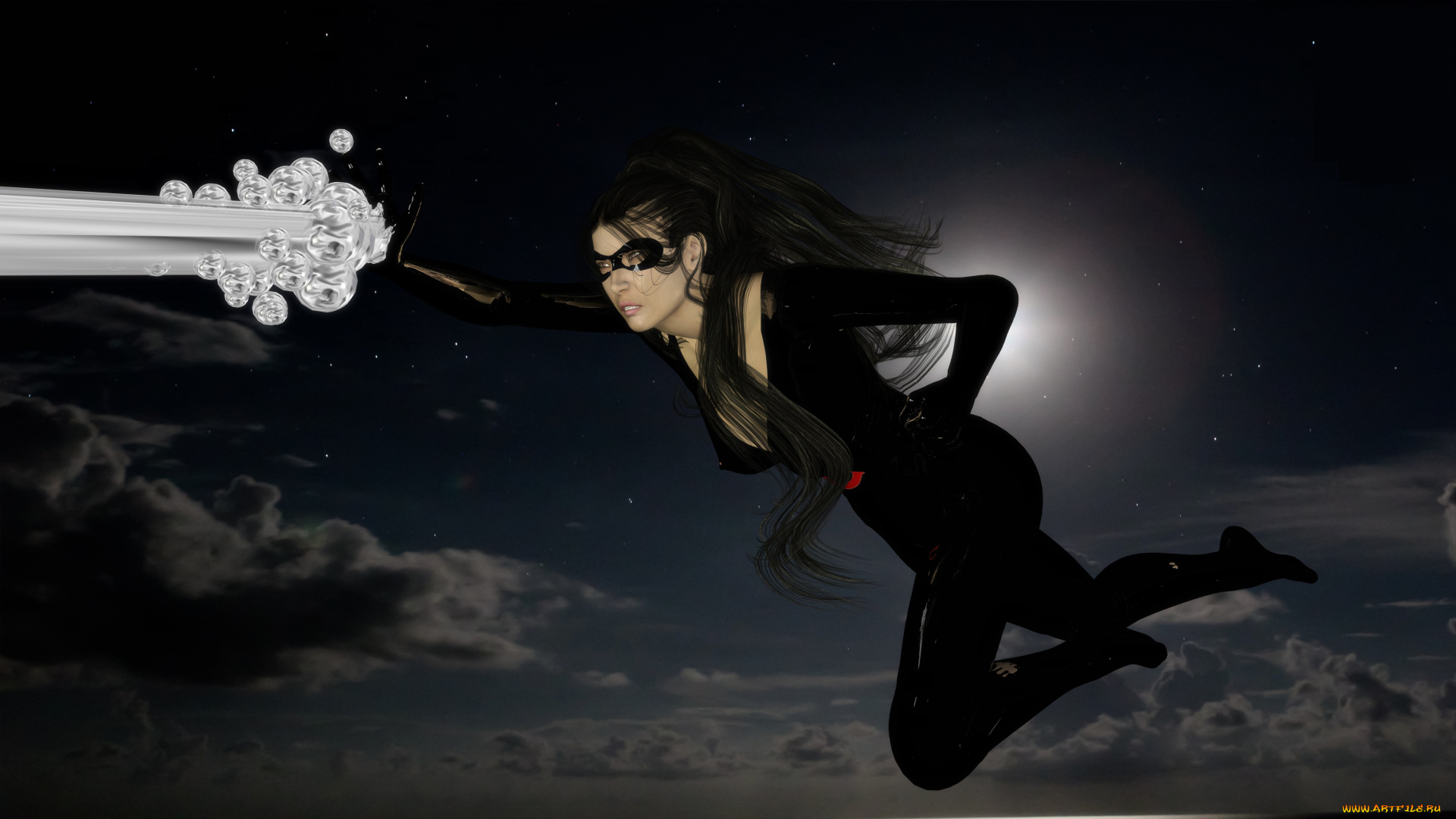 3д, графика, фантазия, , fantasy, девушка, взгляд, фон, полет