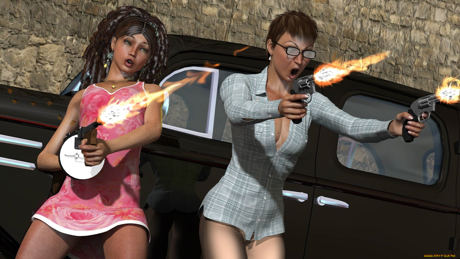 3д, графика, фантазия, , fantasy, оружие, фон, девушки, взгляд