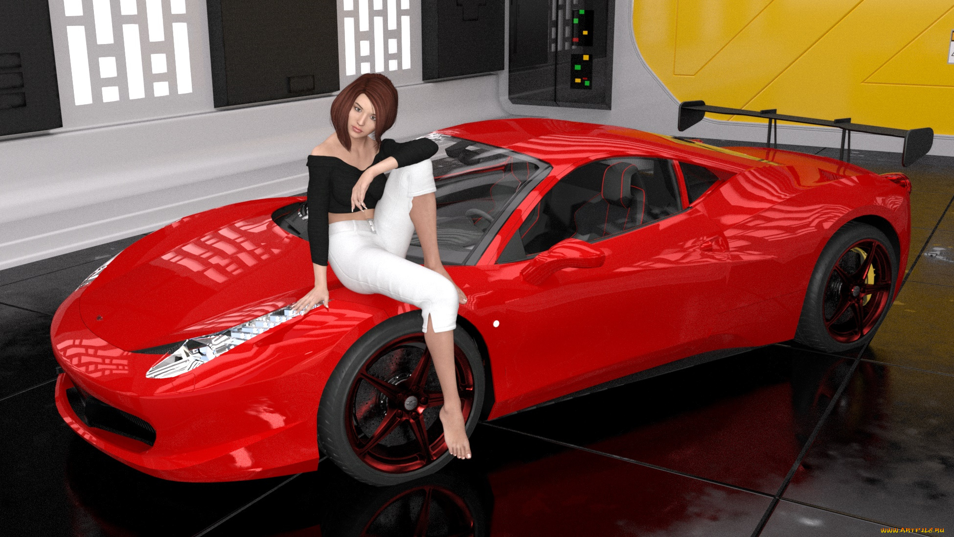 3д, графика, люди-авто, мото, , people-, car, , , moto, фон, взгляд, девушка, автомобиль