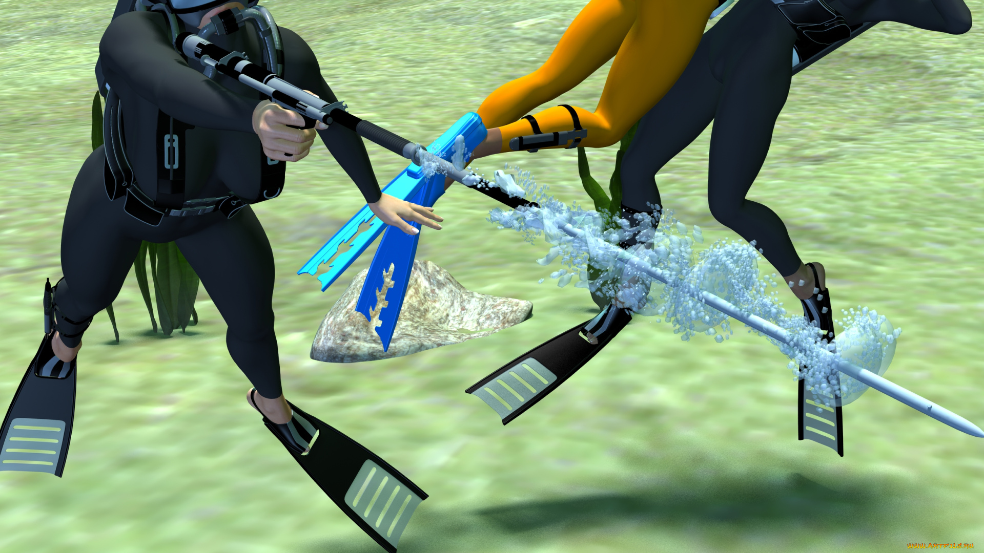 3д, графика, фантазия, , fantasy, взгляд, девушки, море, фон, оружие