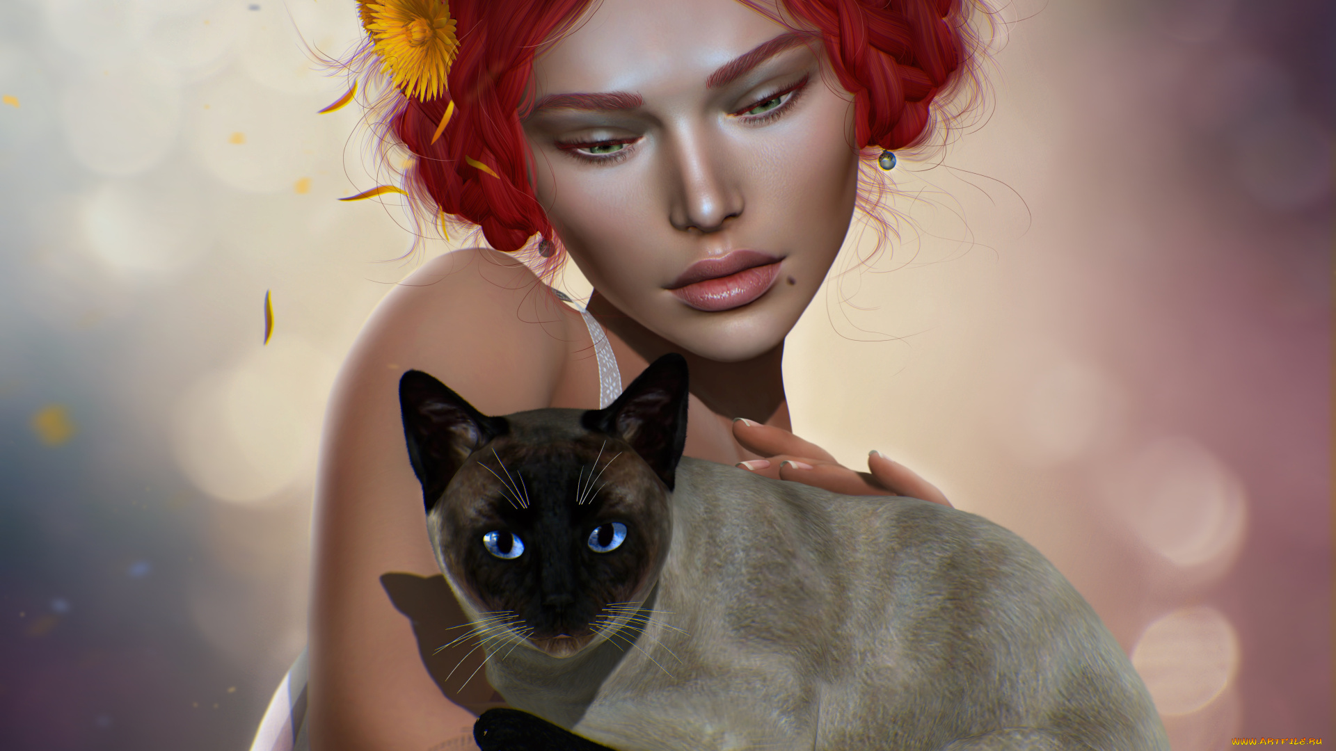 3д, графика, люди, и, животные, , people, and, animals, лицо, кот, фон, волосы