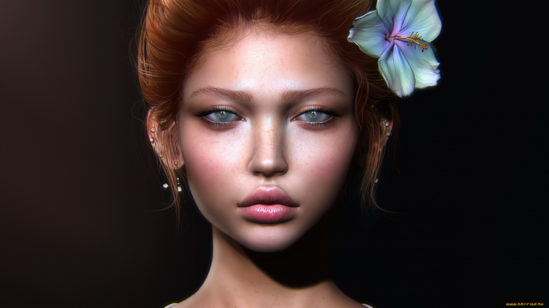3д, графика, портрет, , portraits, глаза, лицо, девушка, губы, цветок