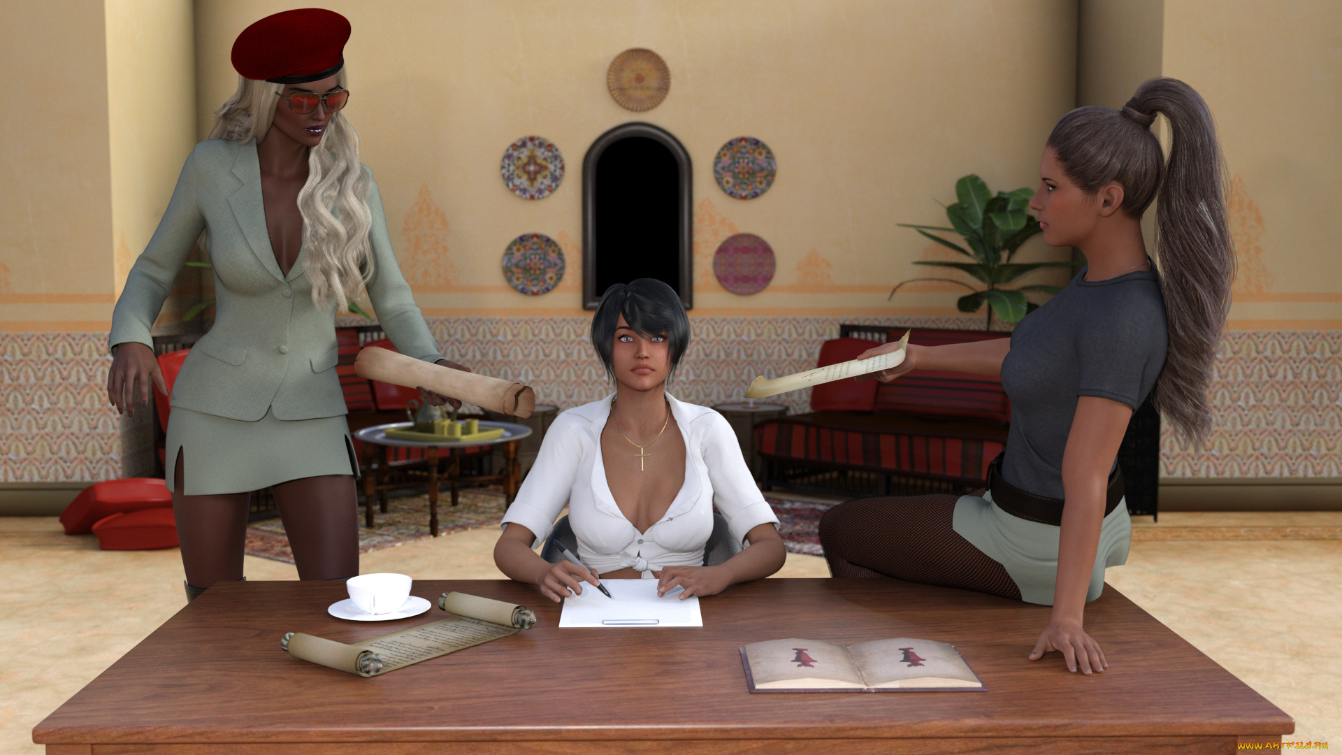 berberia, 3д, графика, фантазия, , fantasy, девушки, взгляд, фон